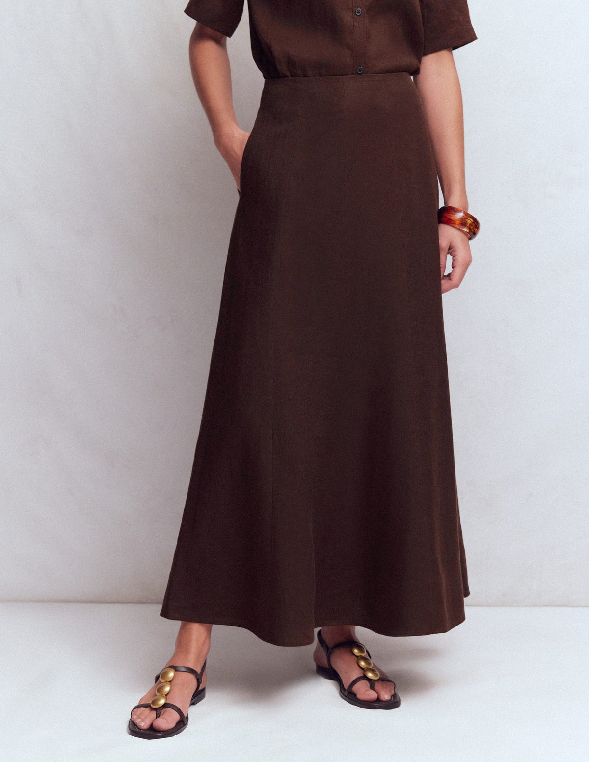 Miriam Linen Maxi Skirt-Bitter Chocolate - Image 4