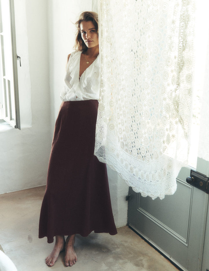 Miriam Linen Maxi Skirt-Bitter Chocolate