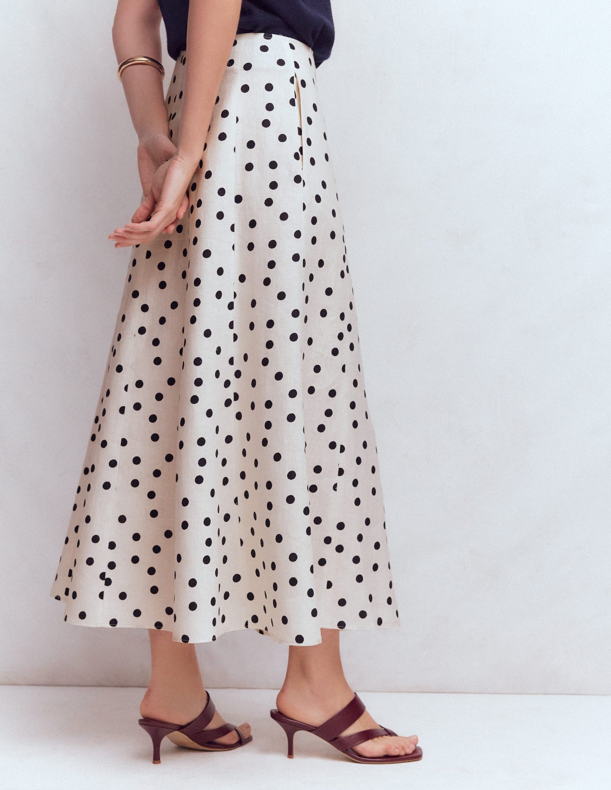 Miriam Linen Maxi Skirt-Ivory, Painted Dot-2