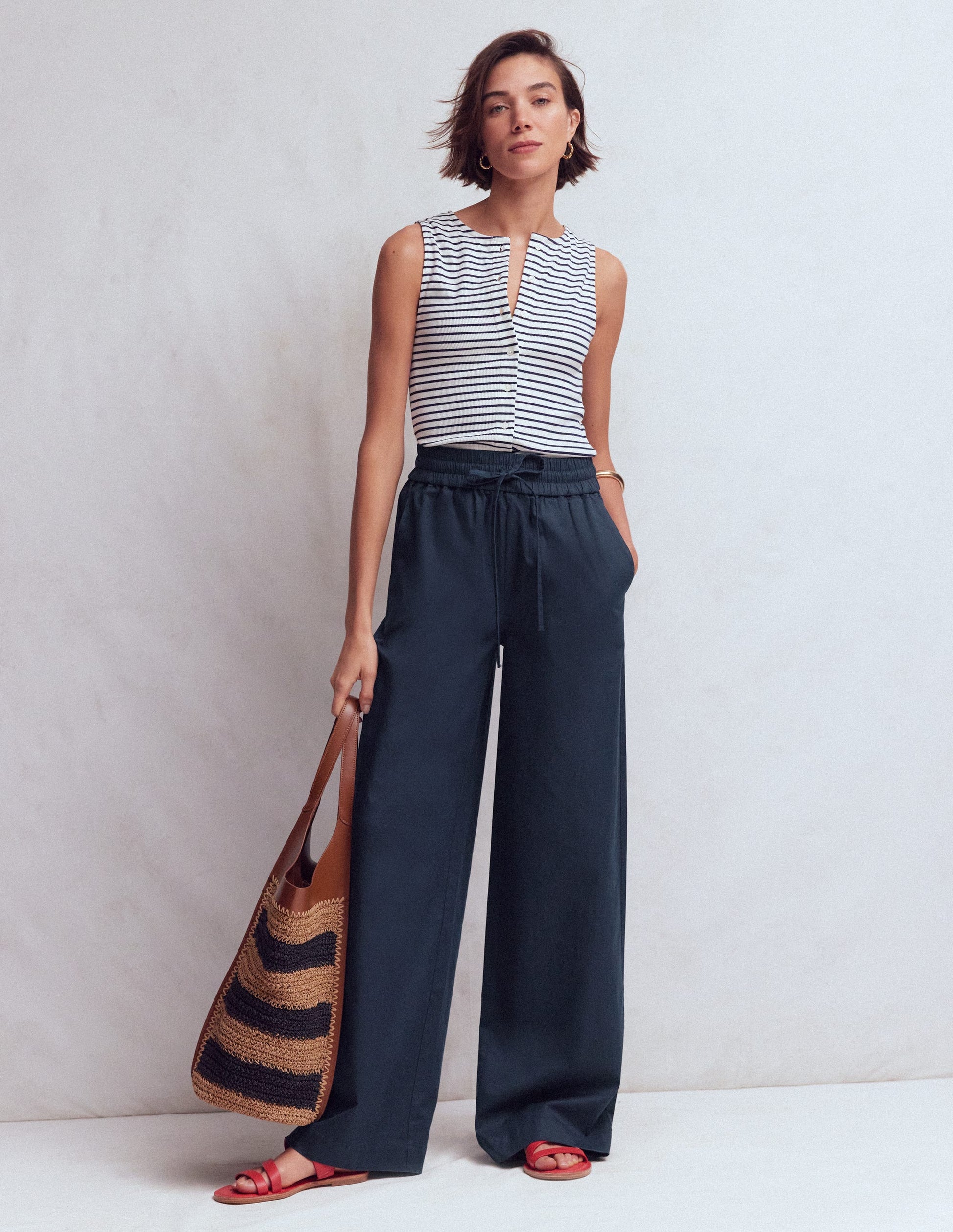 Greenwich Tie Waist Pants-Navy-1
