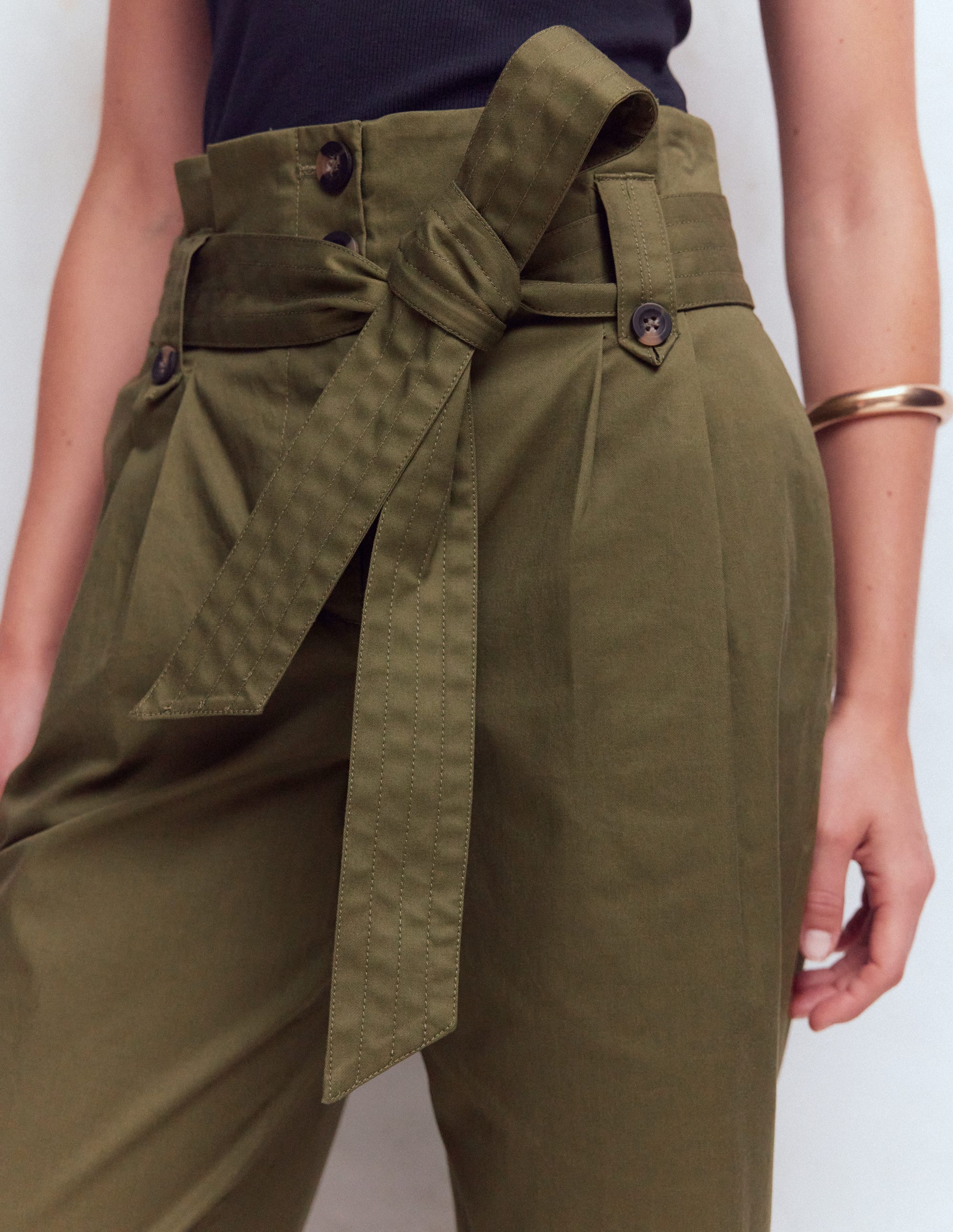 Paperbag Waist Trousers-Woodland Green - Image 2
