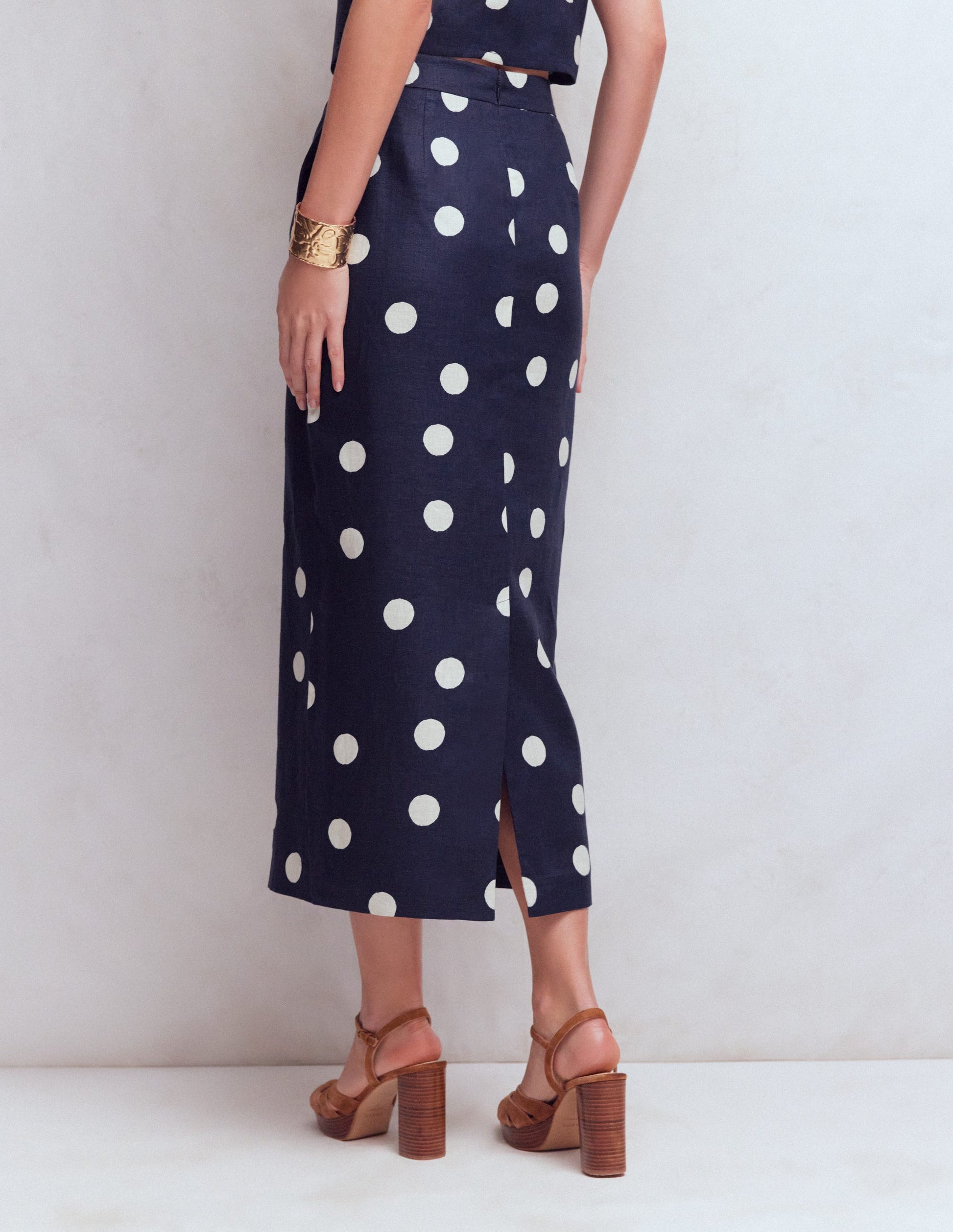 Longline Column Skirt-French Navy, Ivory Spot-3