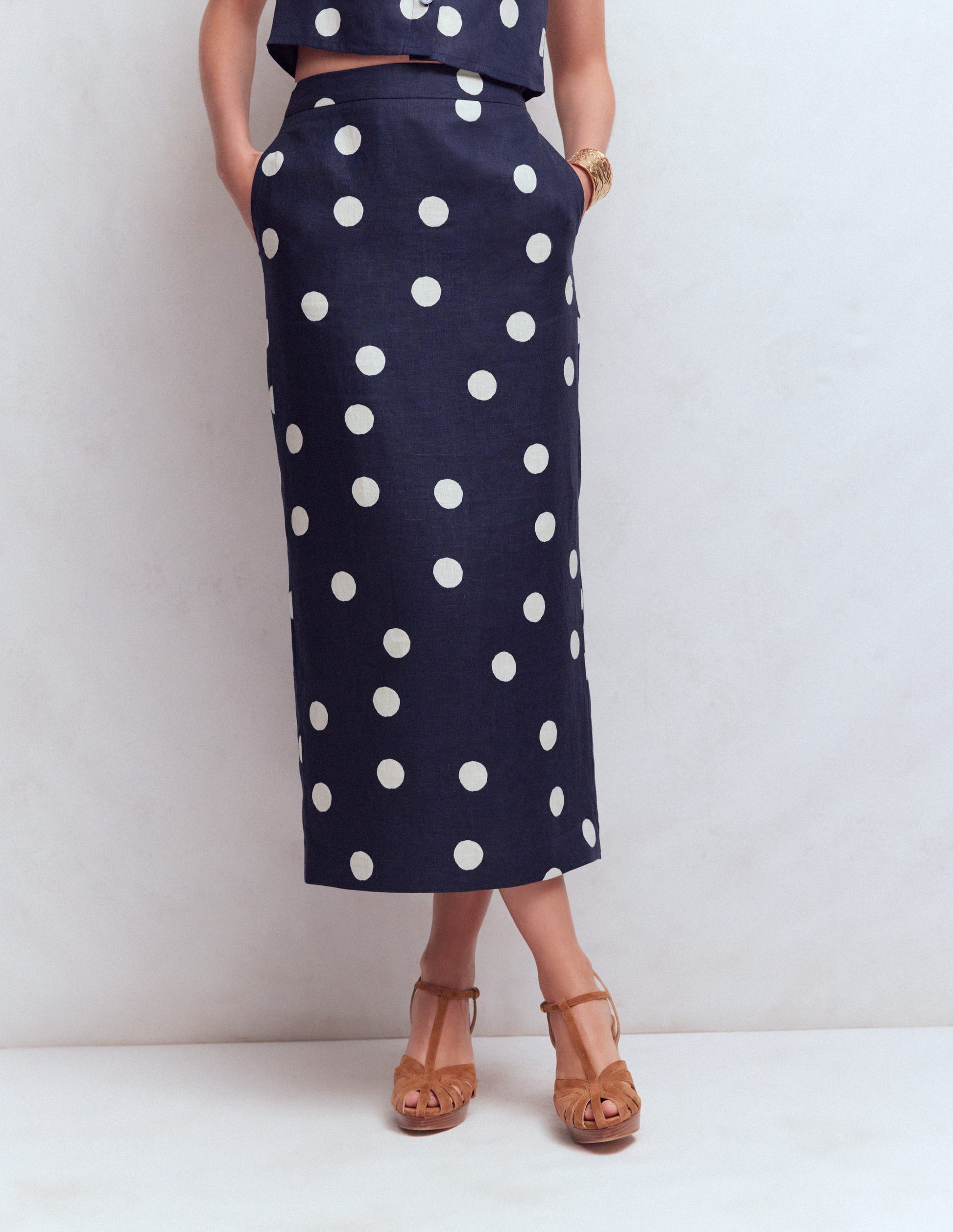Longline Column Skirt-French Navy, Ivory Spot-4