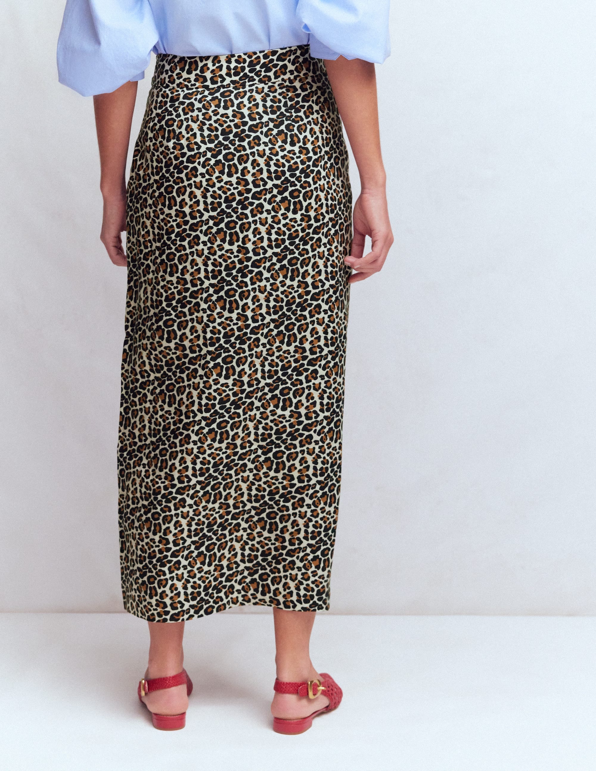 Dimitra Linen Column Skirt-Almond Milk, Cheetah Pop - Image 3
