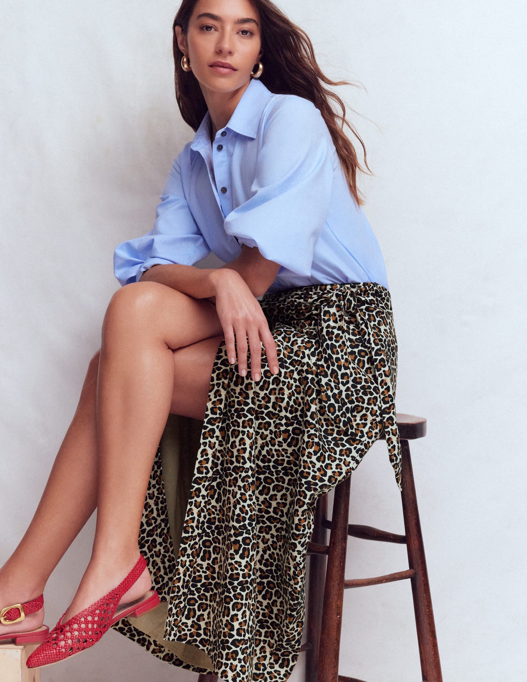 Dimitra Linen Column Skirt-Almond Milk, Cheetah Pop - Image 4