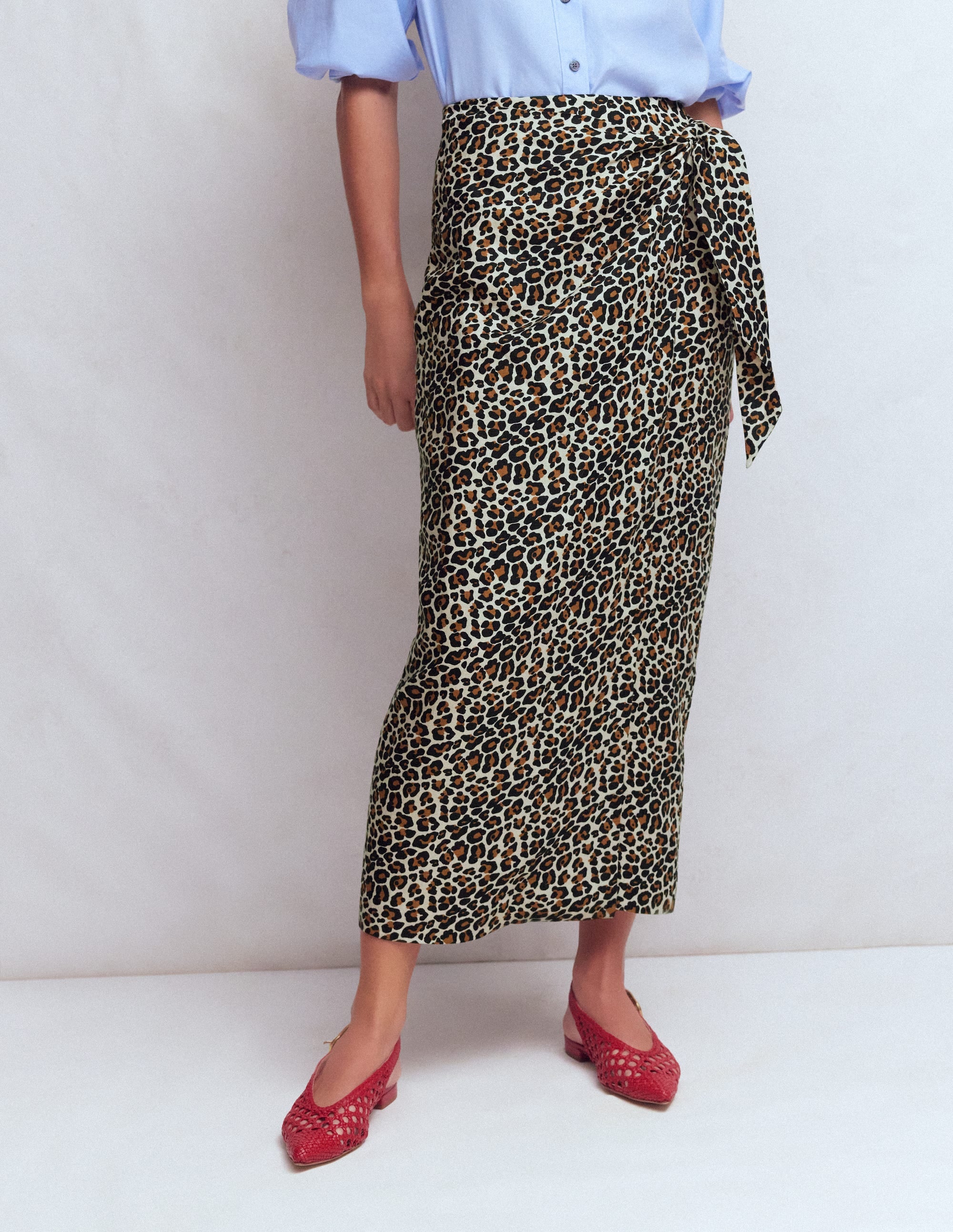 Dimitra Linen Column Skirt-Almond Milk, Cheetah Pop - Image 5