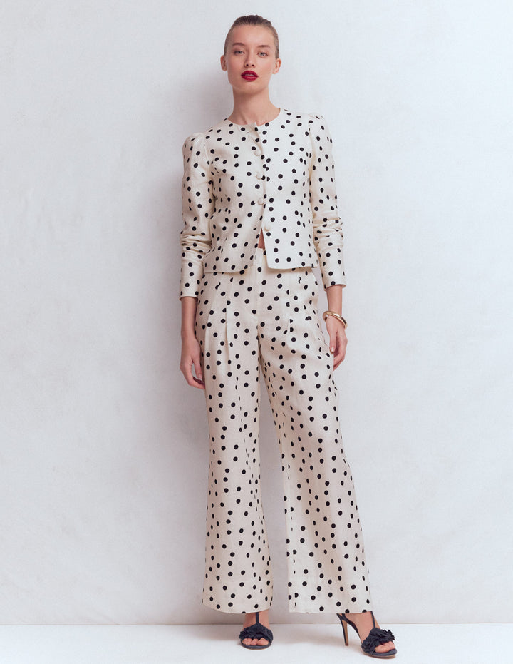 Mayfair Linen Pants-Ivory, Painted Dot