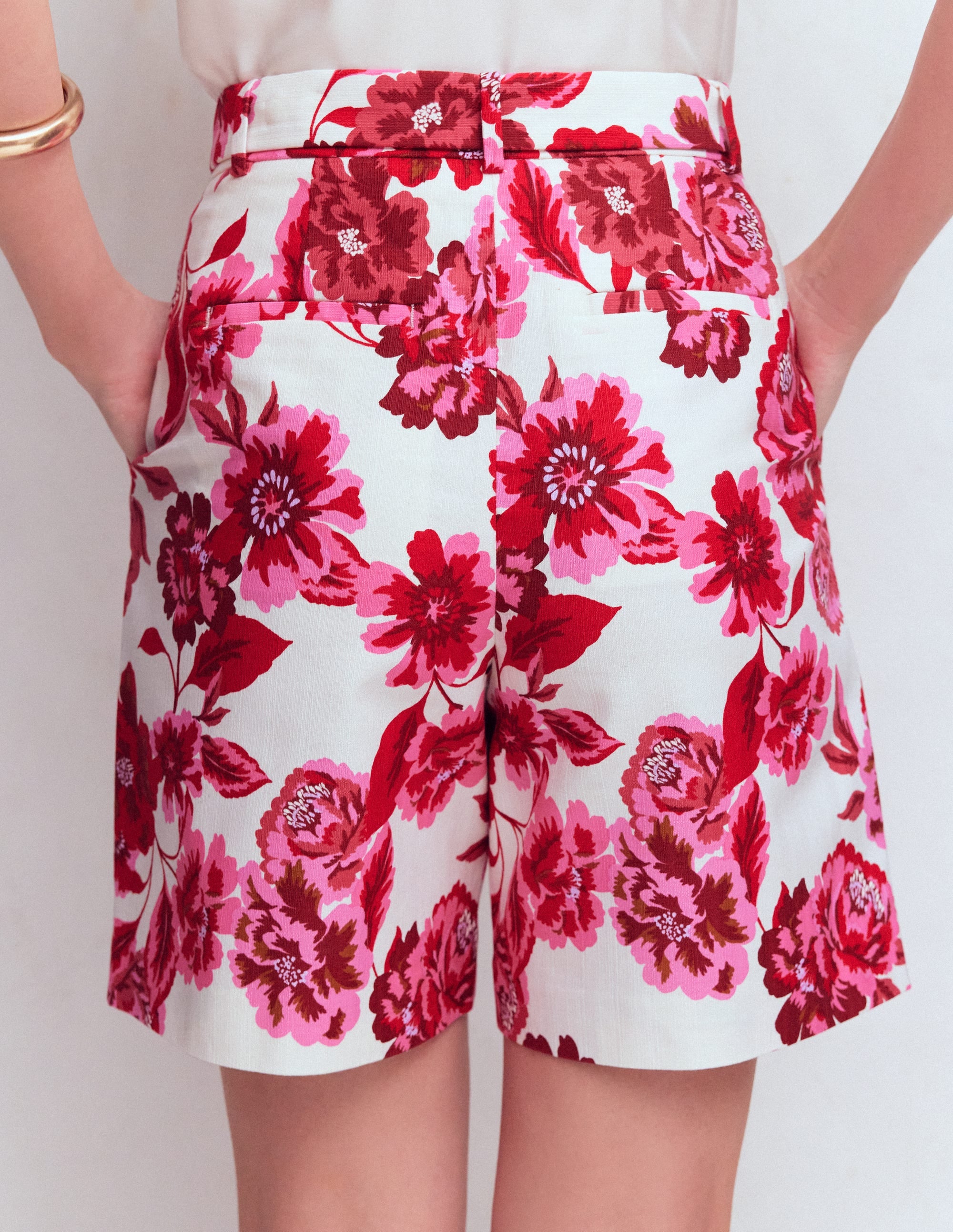 Chelsea Belted Tailored Shorts-Sangria Sunset, Floral Print - Image 3