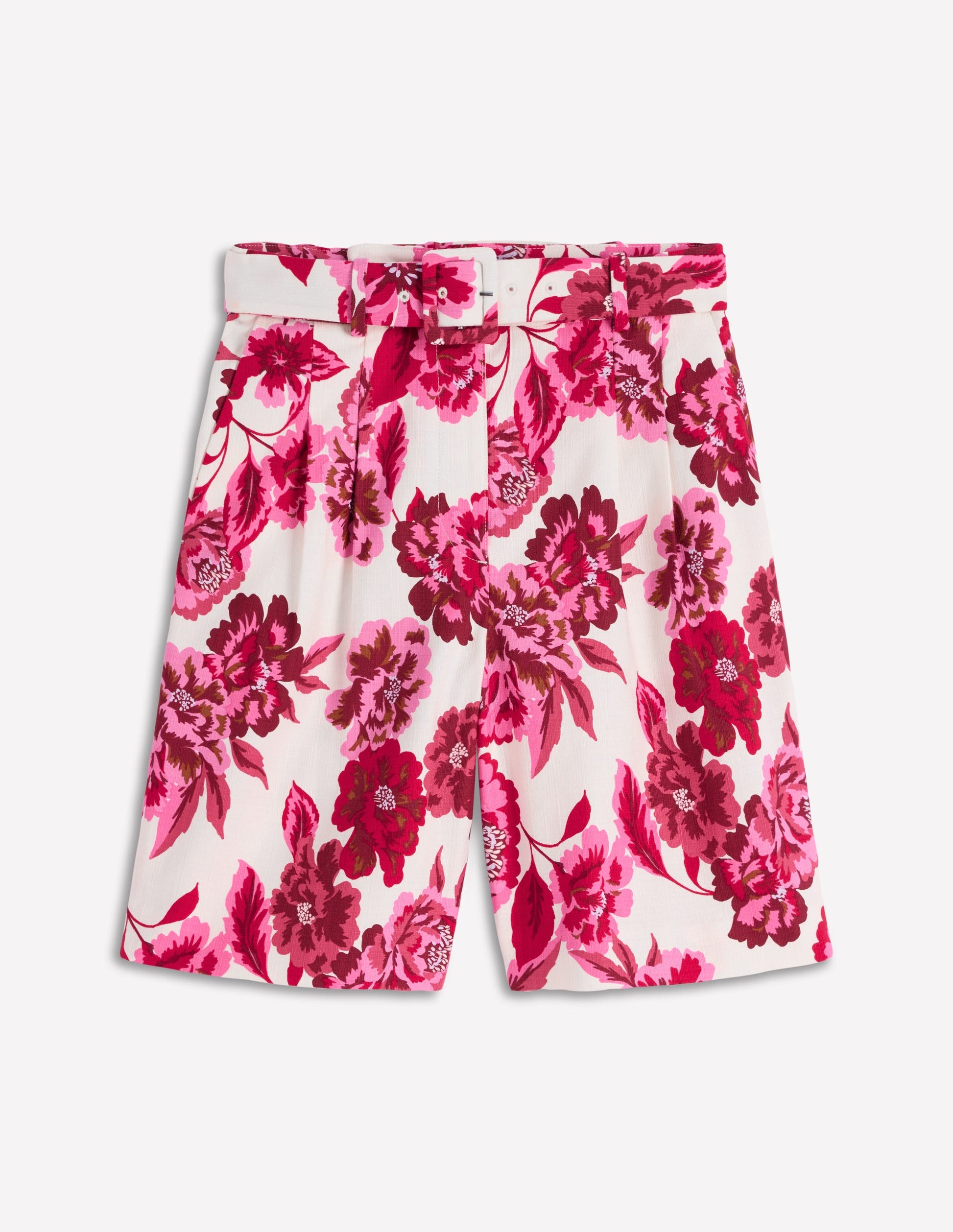 Chelsea Belted Tailored Shorts-Sangria Sunset, Floral Print-7