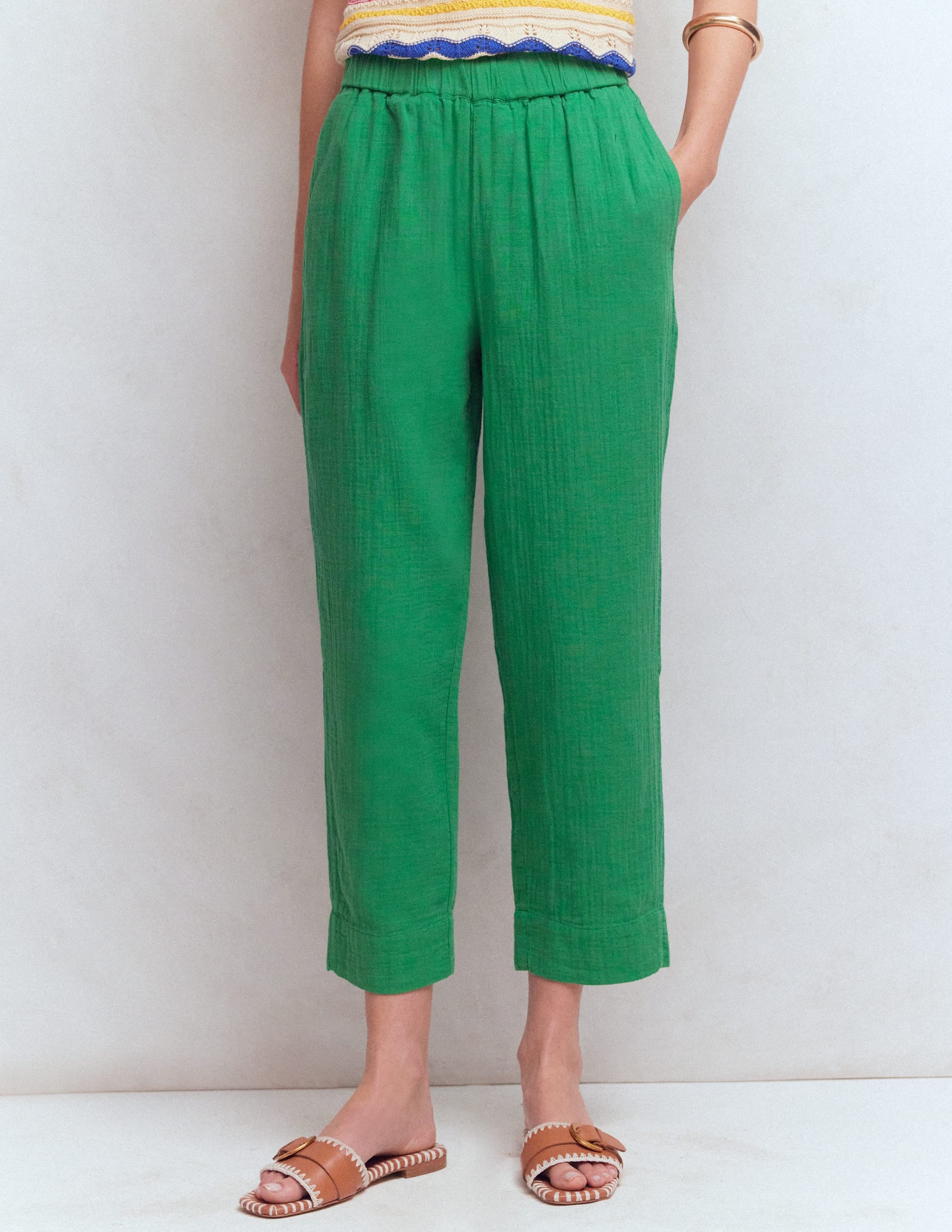 Double Cloth Crop Pants-Shamrock Green - Image 4
