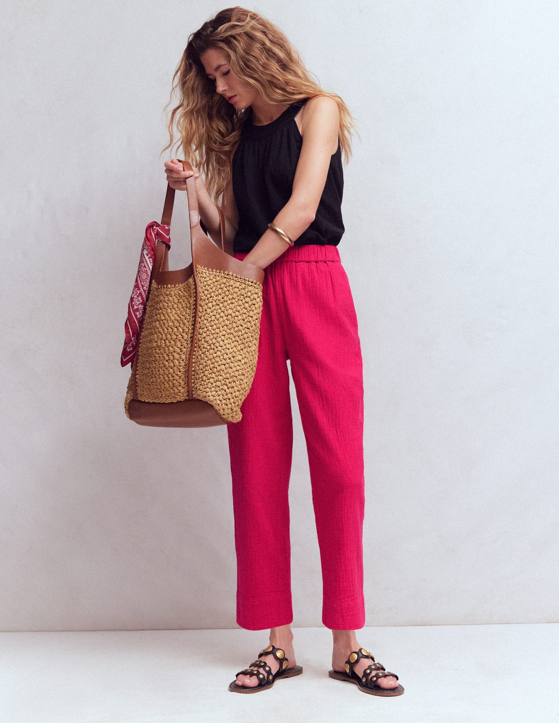 Double Cloth Crop Pants-Pomegranate-1