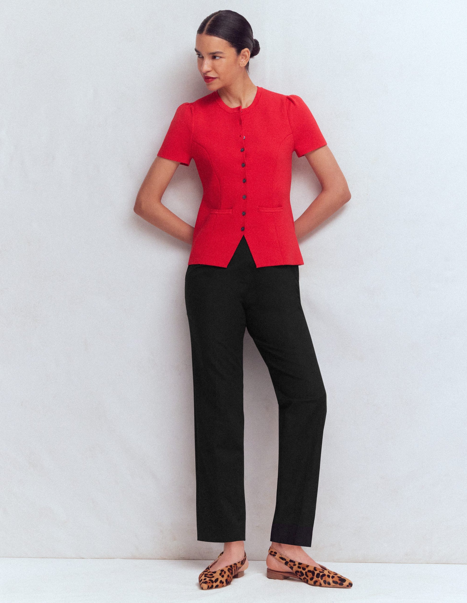 Slim Leg Cotton Pants-Black-1