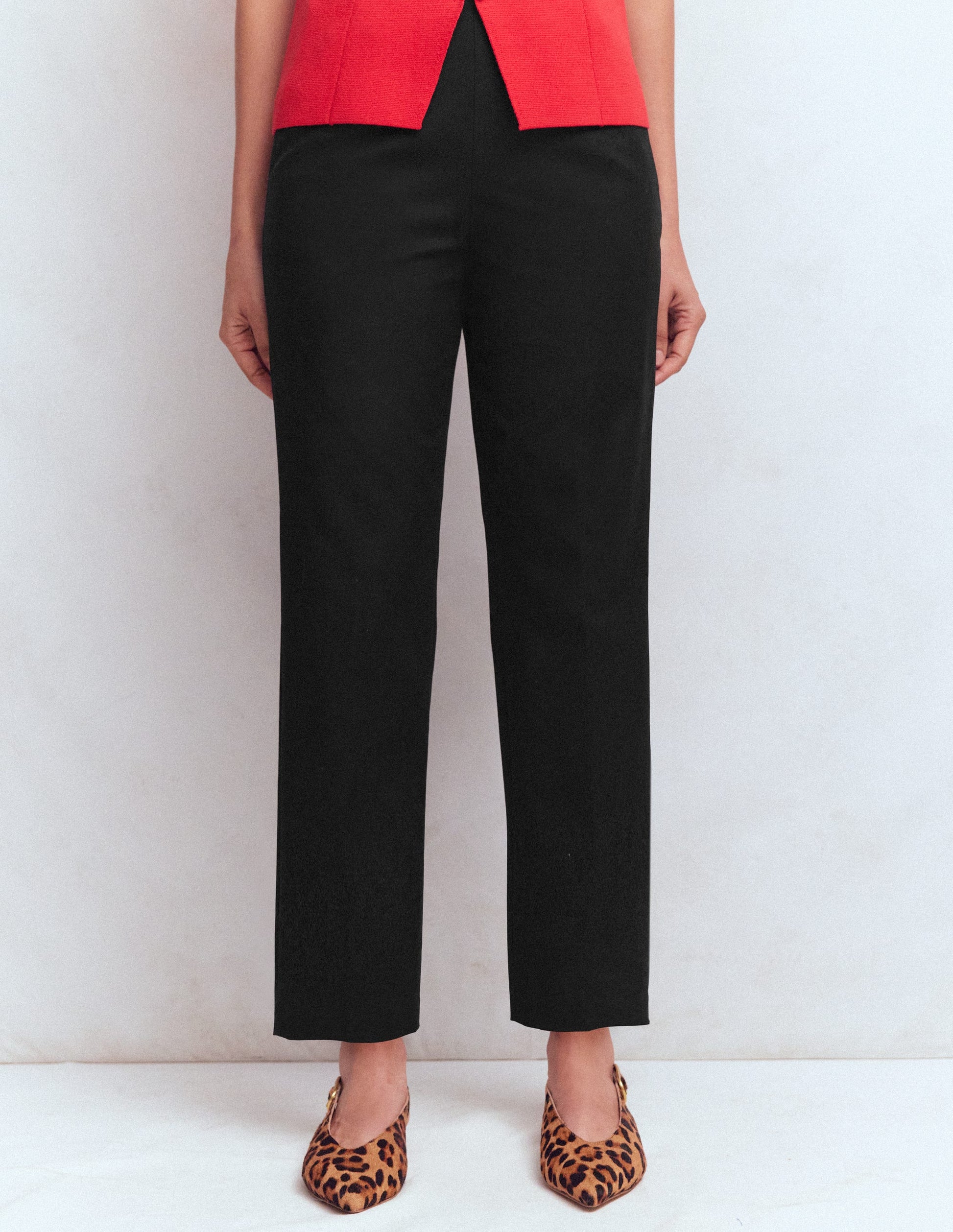 Slim Leg Cotton Pants-Black-3
