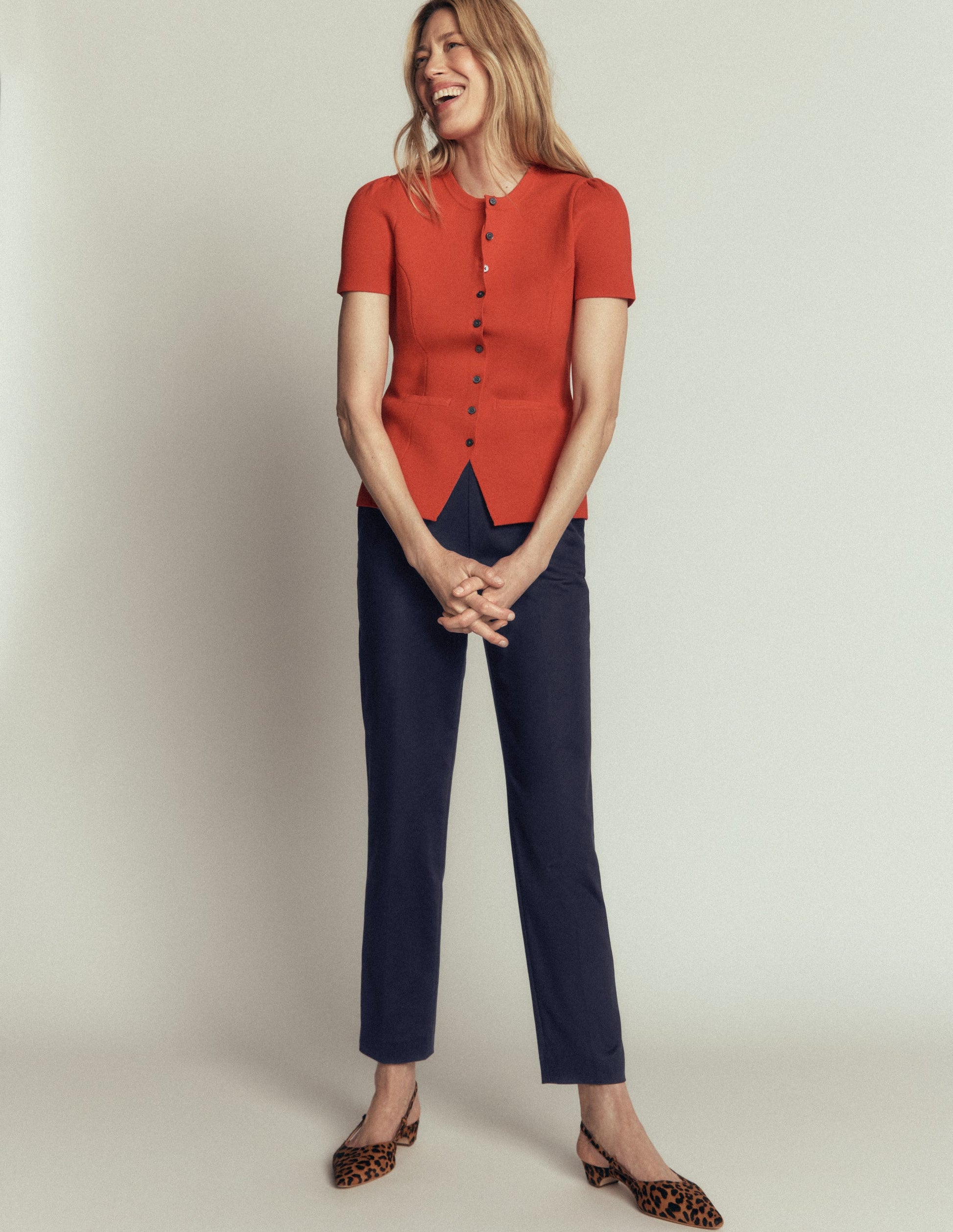 Slim Leg Cotton Pants-Navy-1