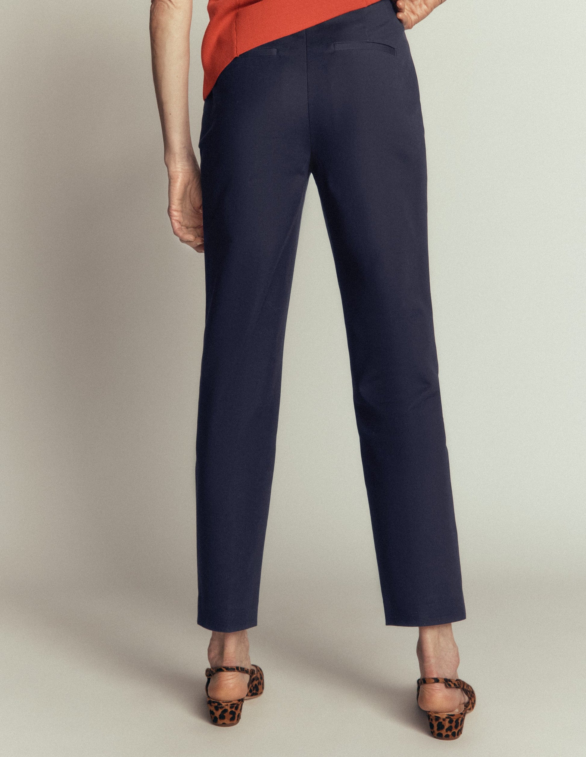 Slim Leg Cotton Pants-Navy-3
