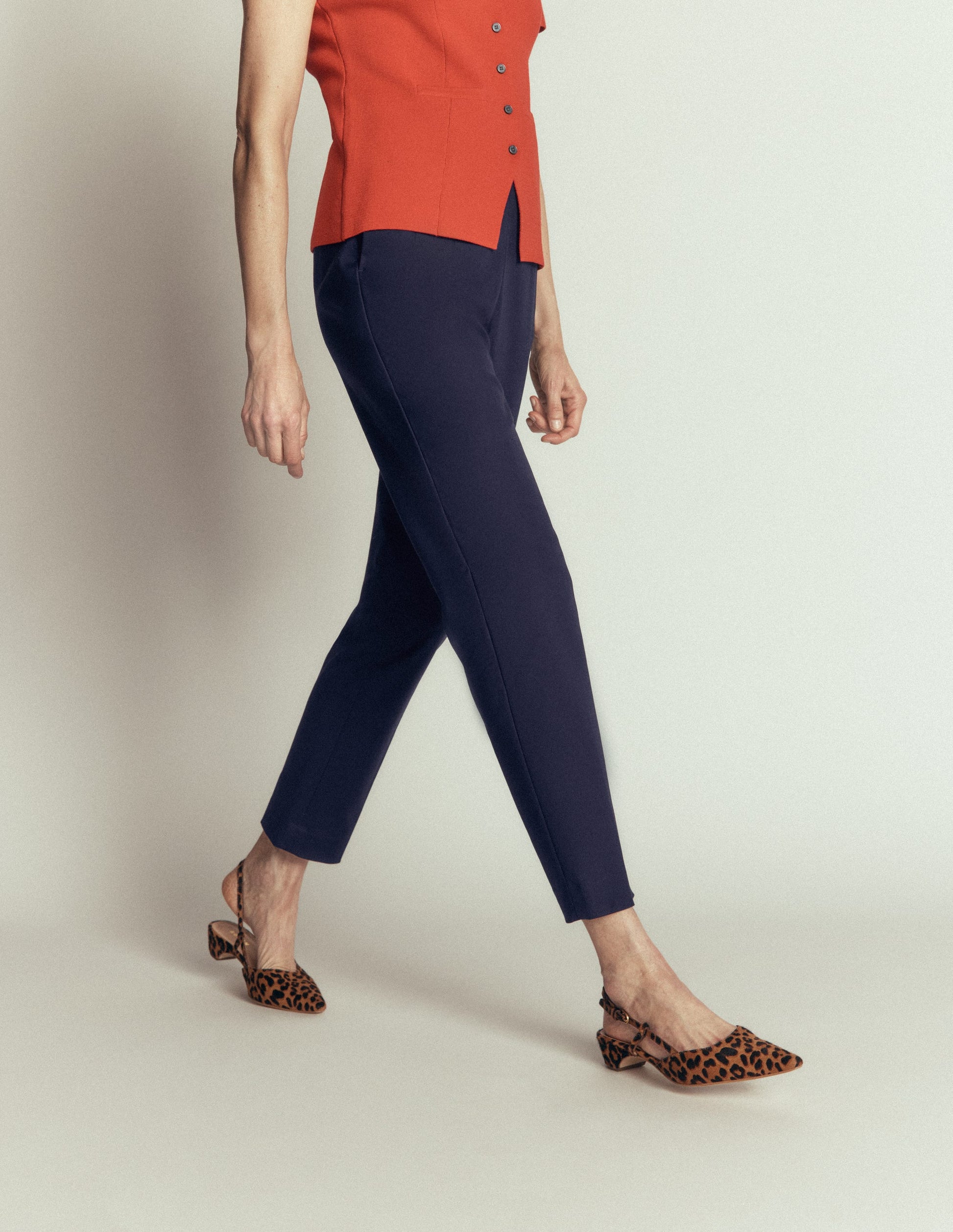 Slim Leg Cotton Pants-Navy-4