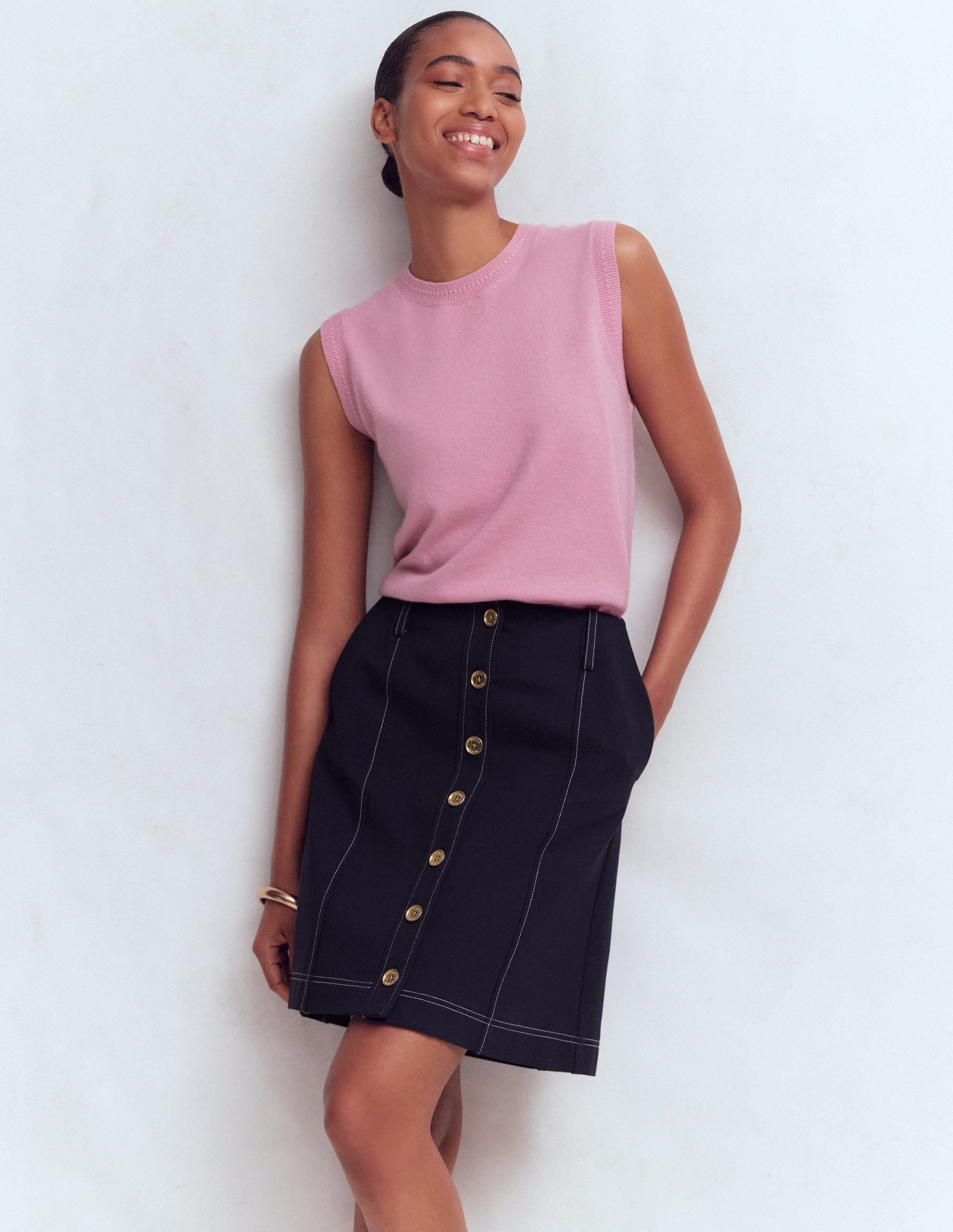 Contrast Stitch Ponte Skirt-Navy - Image 1