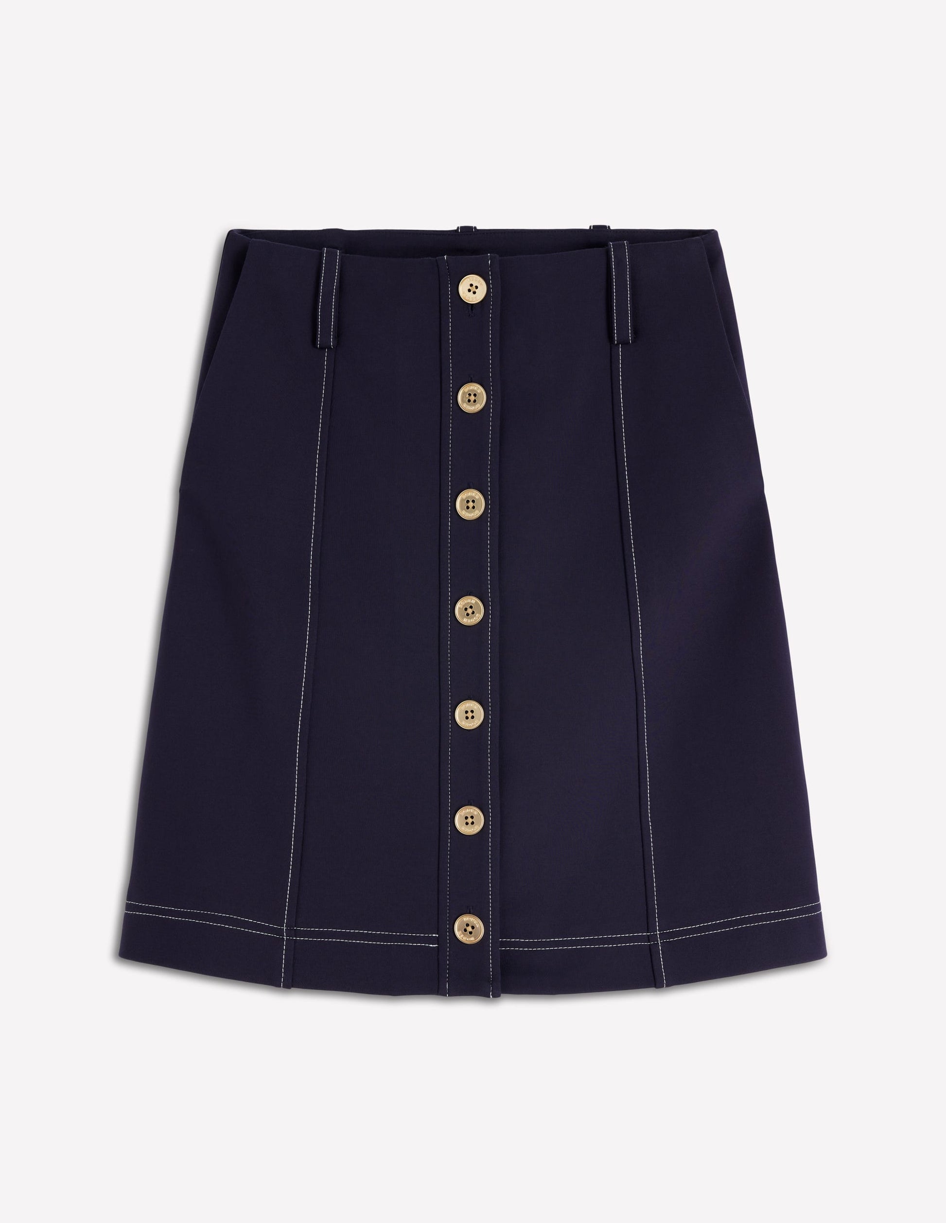 Contrast Stitch Ponte Skirt-Navy-5