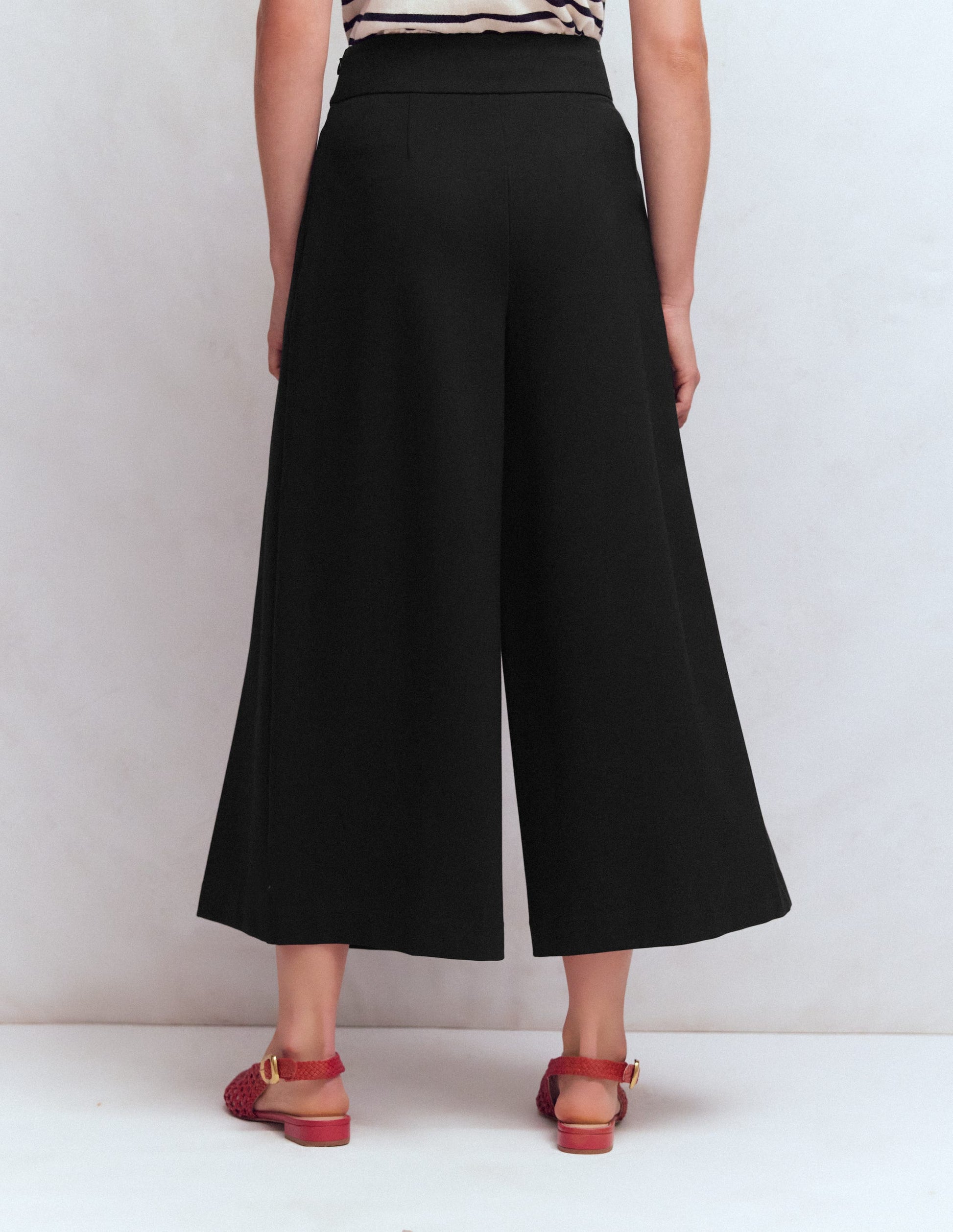 Single Pleat Ponte Culotte-Black-3
