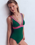 Porto V-neck Swimsuit-Mangrove Green, Embroidery