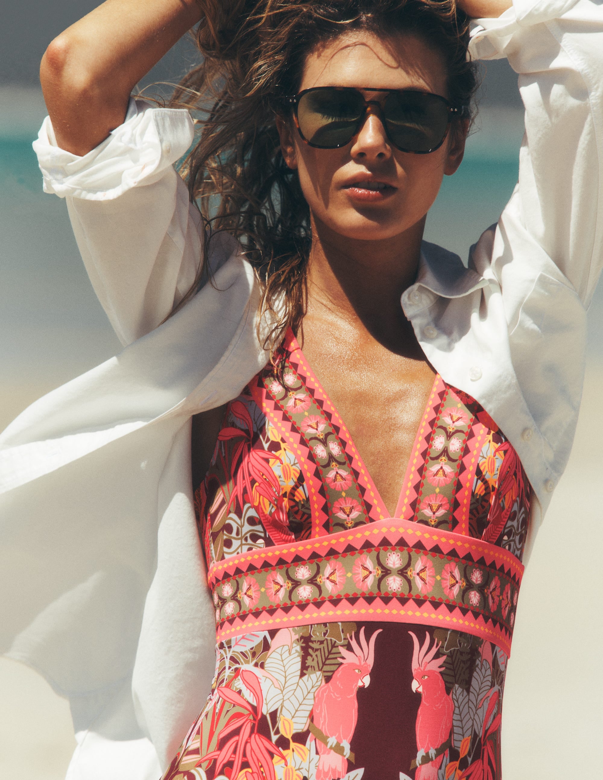 Porto V - neck Swimsuit - Chocberry, Tropical Safari | Boden USA