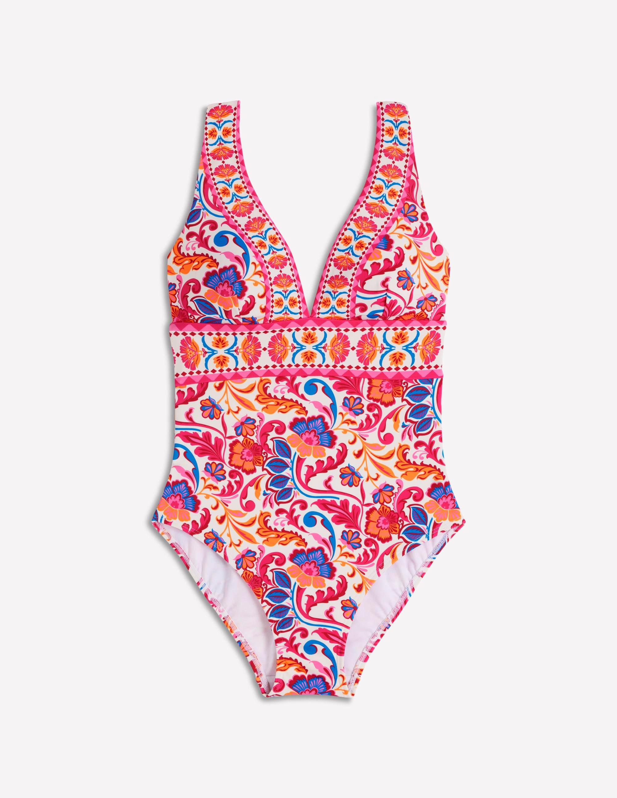 Porto V-neck Swimsuit-Pink Power, Flourishing Meadow - Image 6