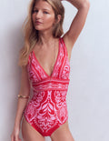 Porto V-neck Swimsuit-Poppy Red, Ornamental Garden