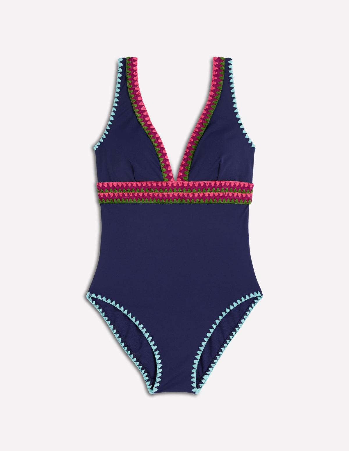 Porto V-neck Swimsuit-Navy, Embroidery - Image 5