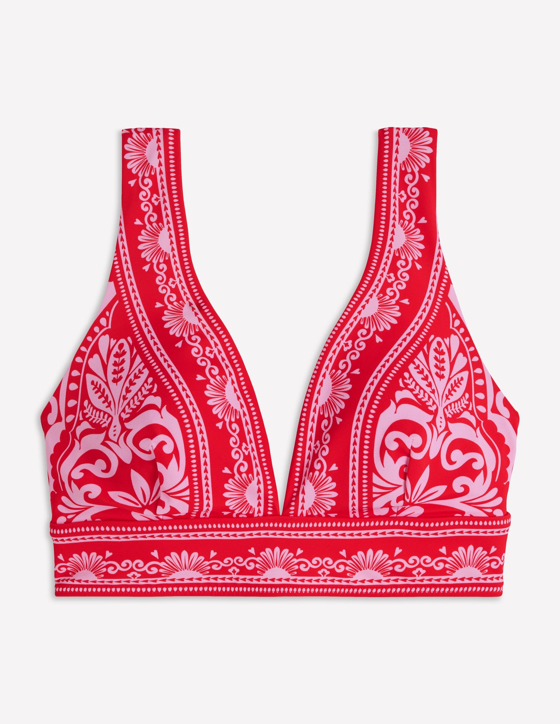 Porto V-neck Bikini Top-Red, Ornamental Garden-8