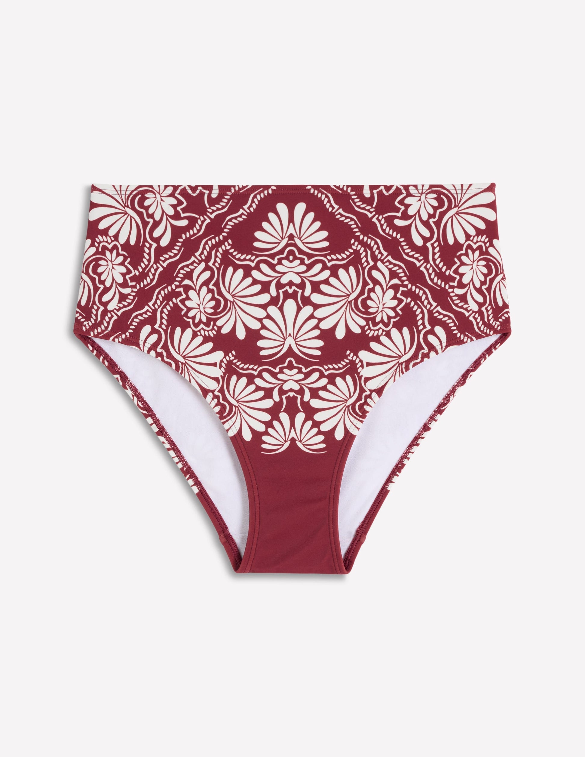 High Waisted Bikini Bottoms-Maroon, Botanical Charm-6