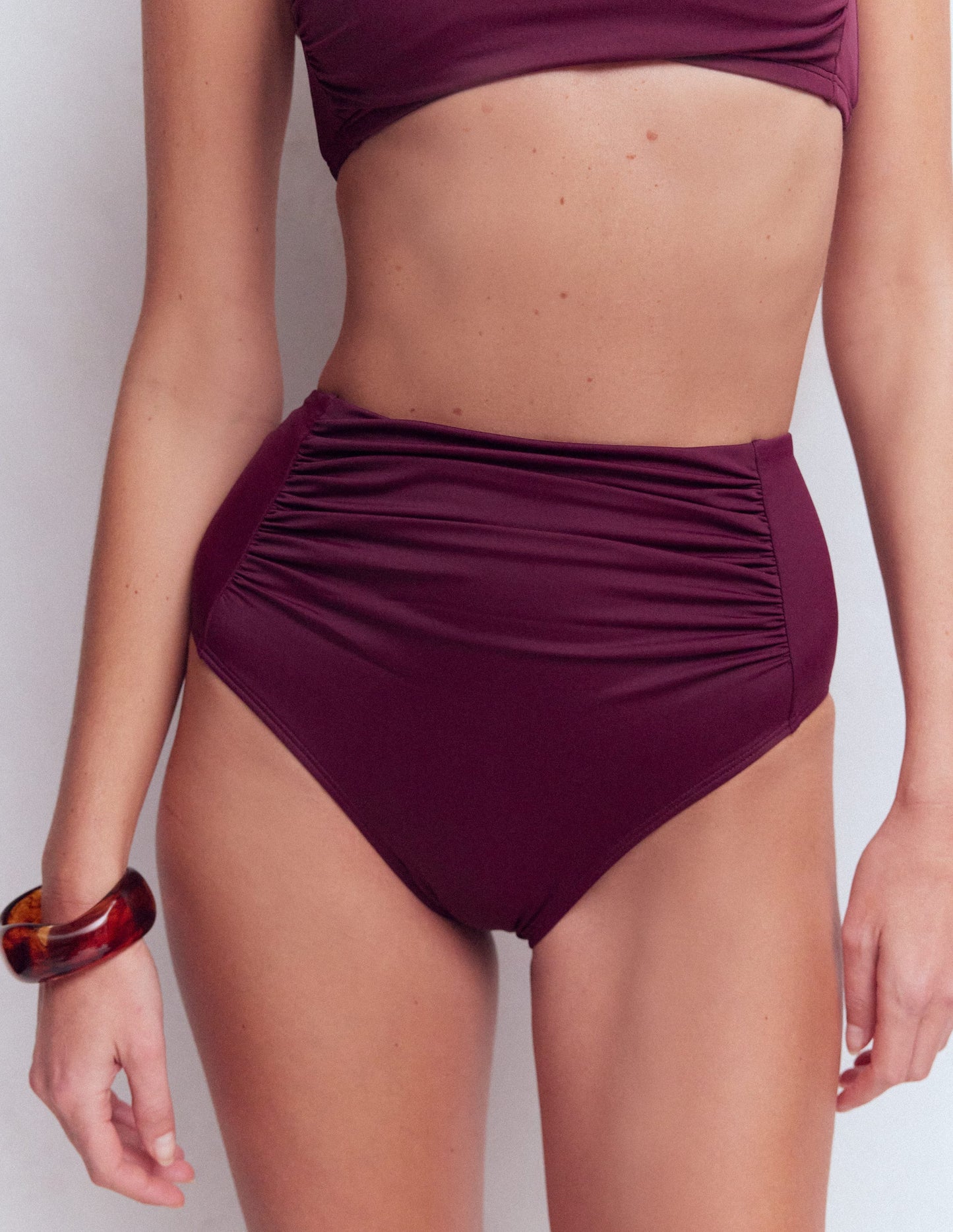 Kythira Ruched Bikini Bottoms-Chocberry