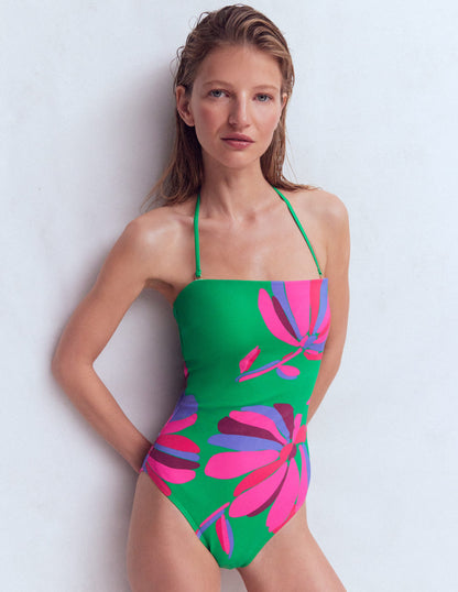 Paros Bandeau Swimsuit-Green Tambourine,Daisy Cascade-5