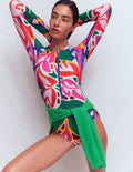 Rash Guard Swimsuit-Multi, Leafy Cascade