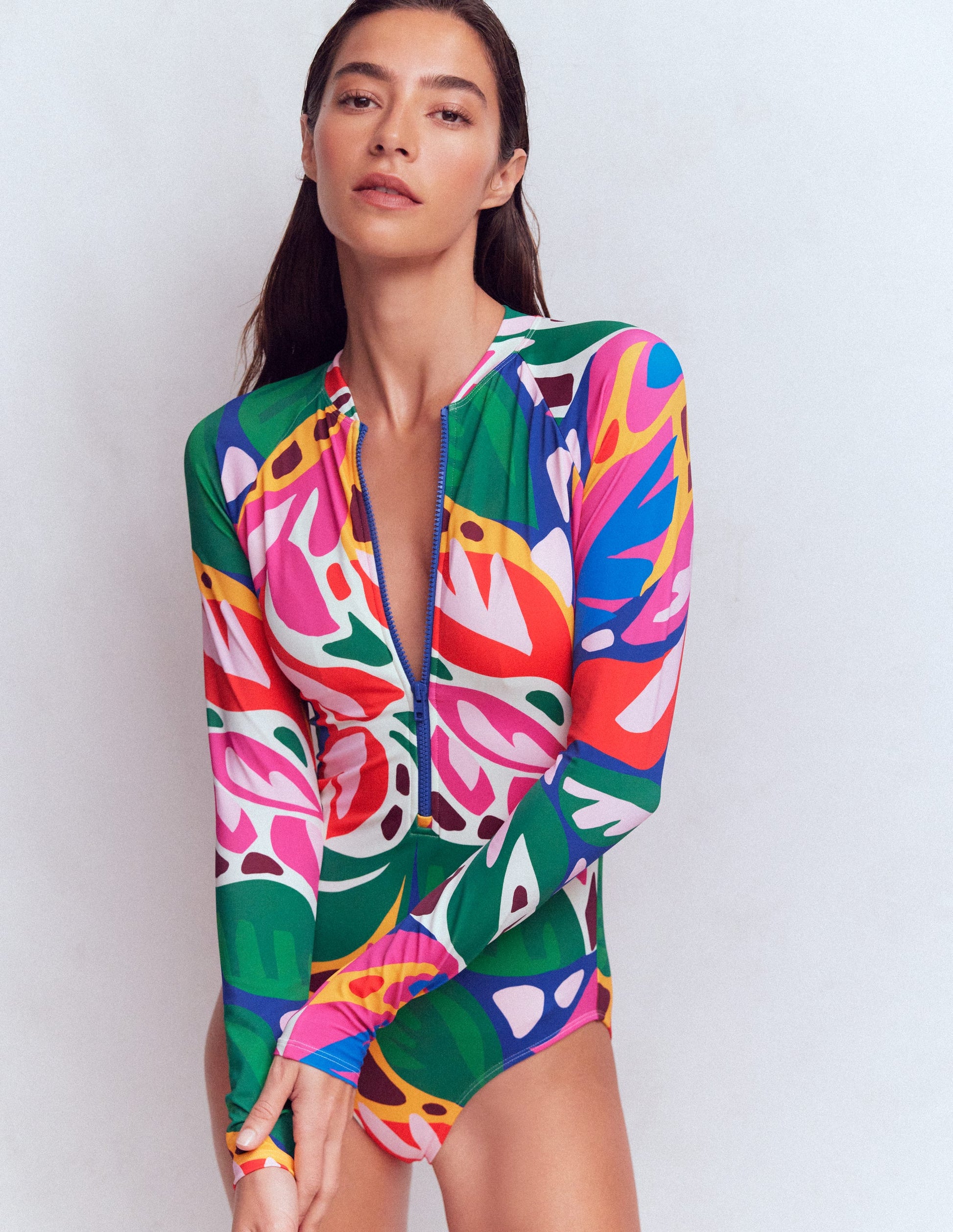 Rash Guard Swimsuit-Multi, Leafy Cascade-5