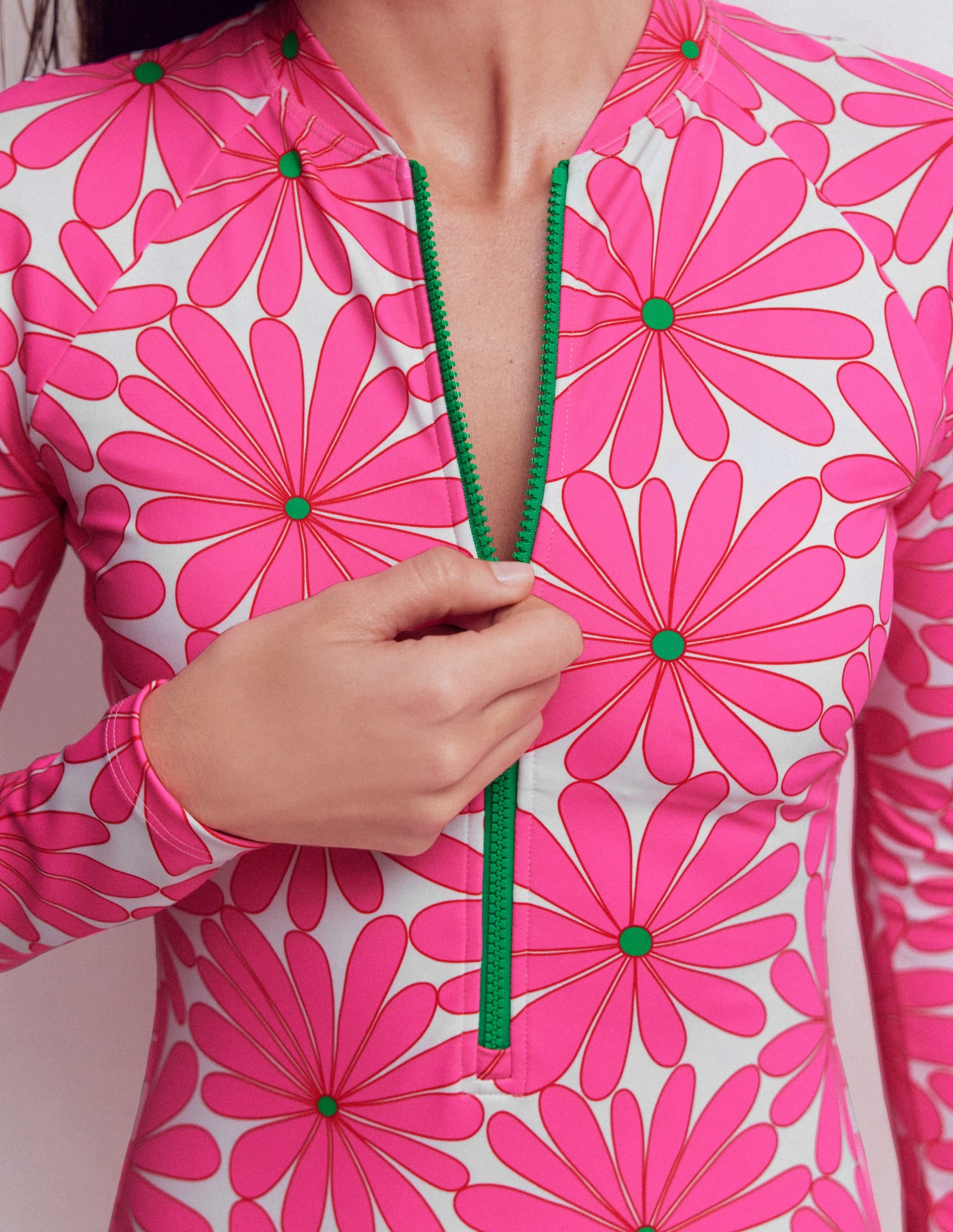 Rash Guard Swimsuit-Sangria Sunset, Daisy Blossom - Image 2