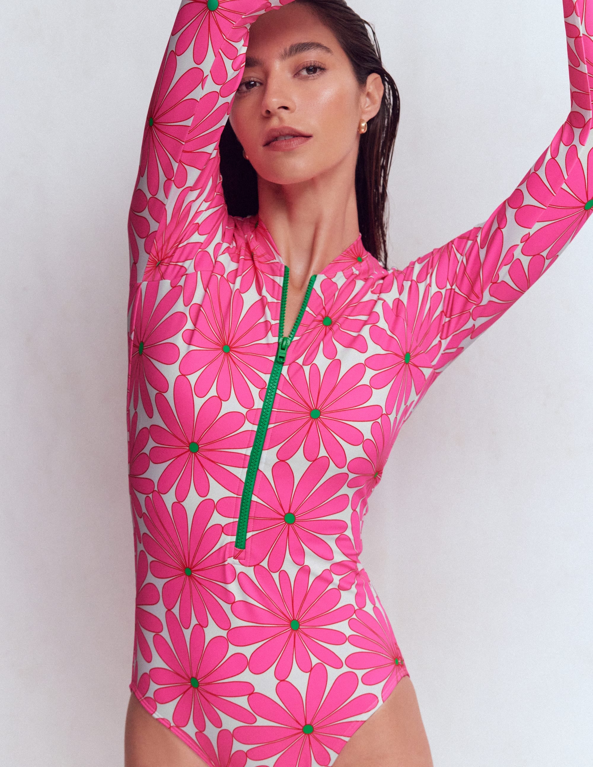Rash Guard Swimsuit-Sangria Sunset, Daisy Blossom - Image 4