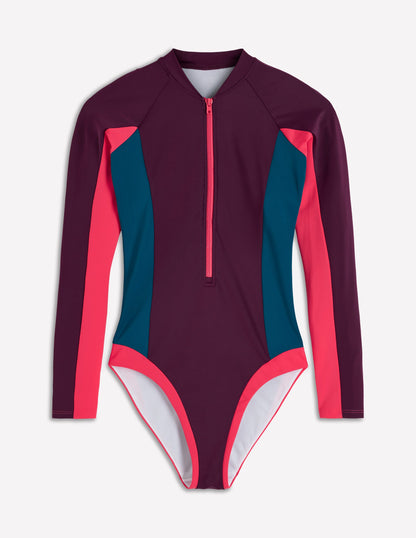 Rash Guard Swimsuit-Purple. Colourblock-6