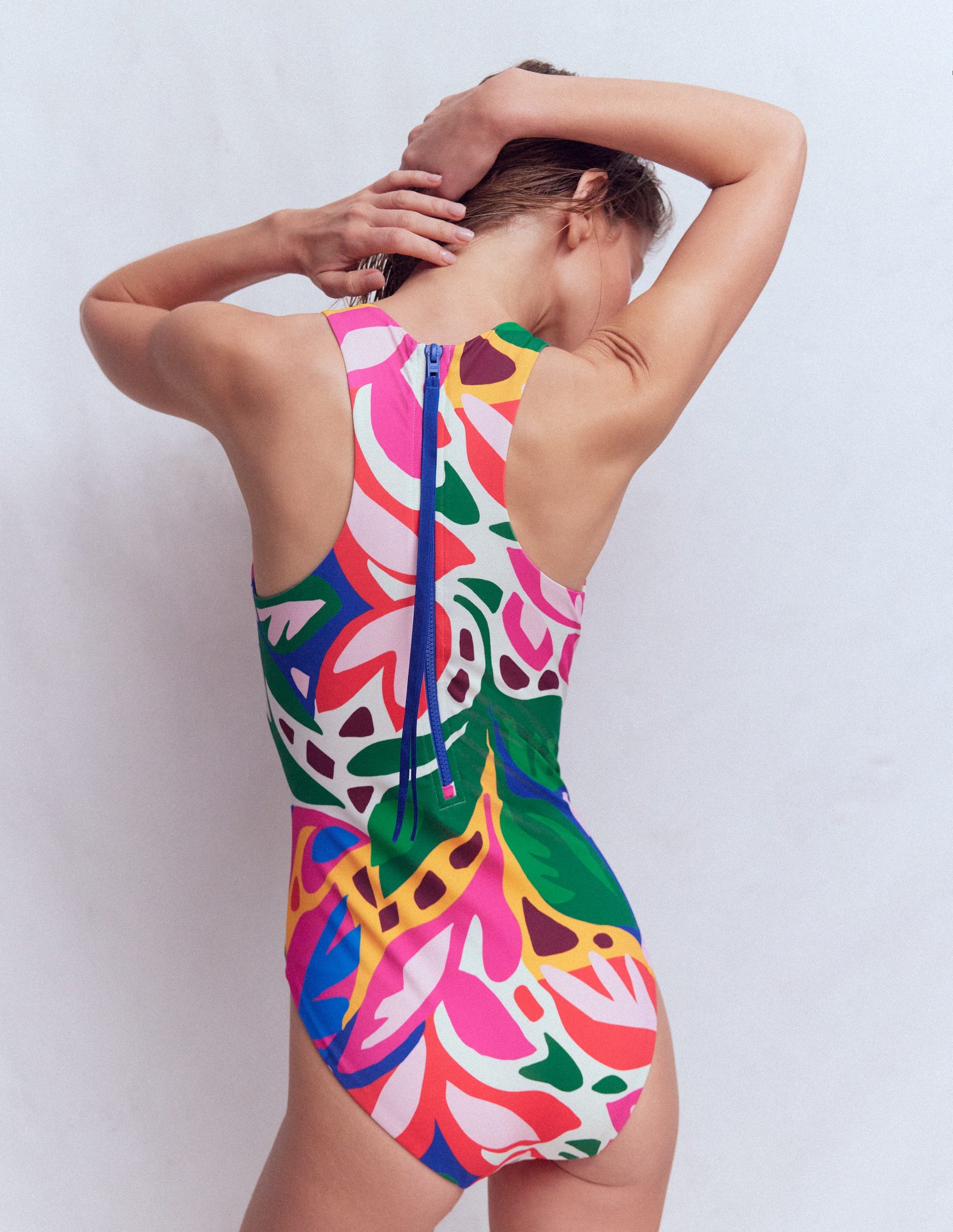 Sporty Rash Guard Swimsuit-Multi, Leafy Cascade-3