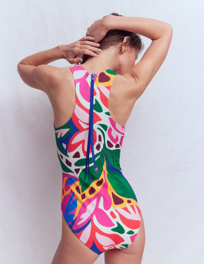 Sporty Rash Guard Swimsuit-Multi, Leafy Cascade-3