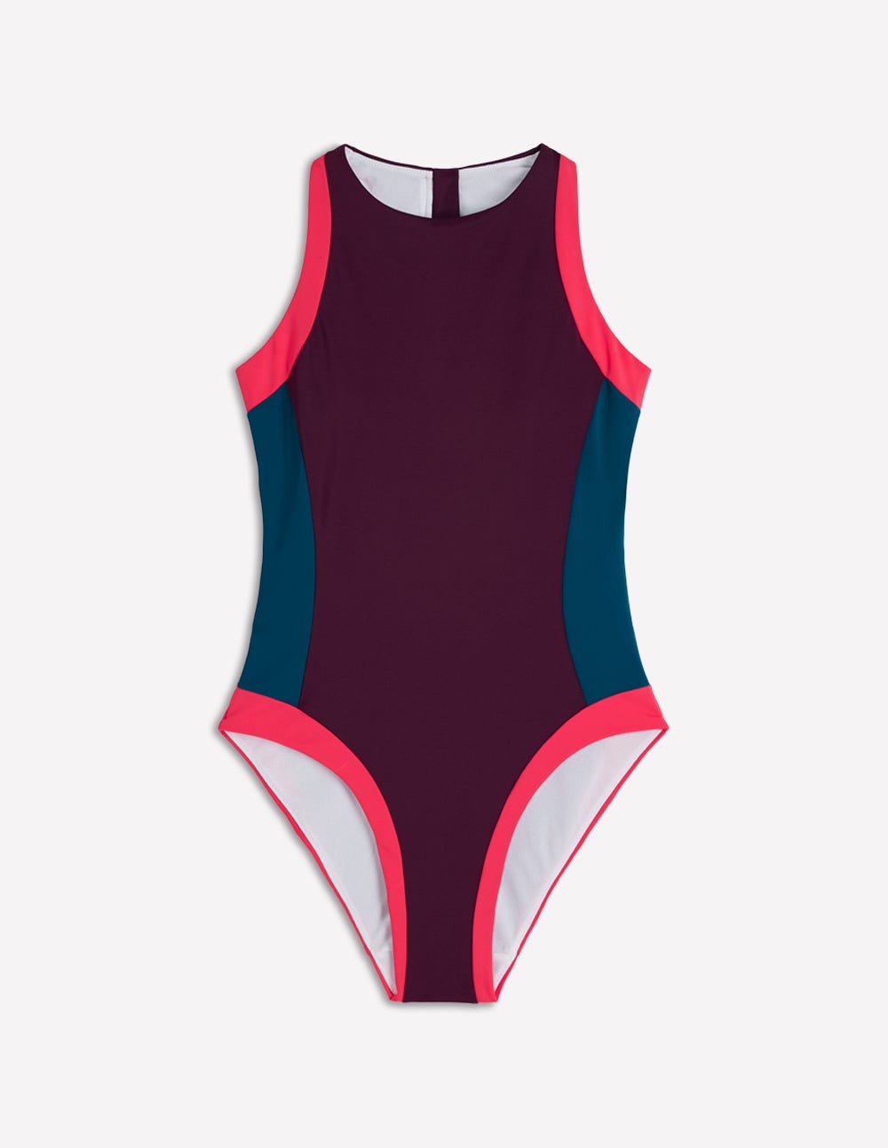 Sporty High Neck Swimsuit-Purple, Colourblock - Image 6