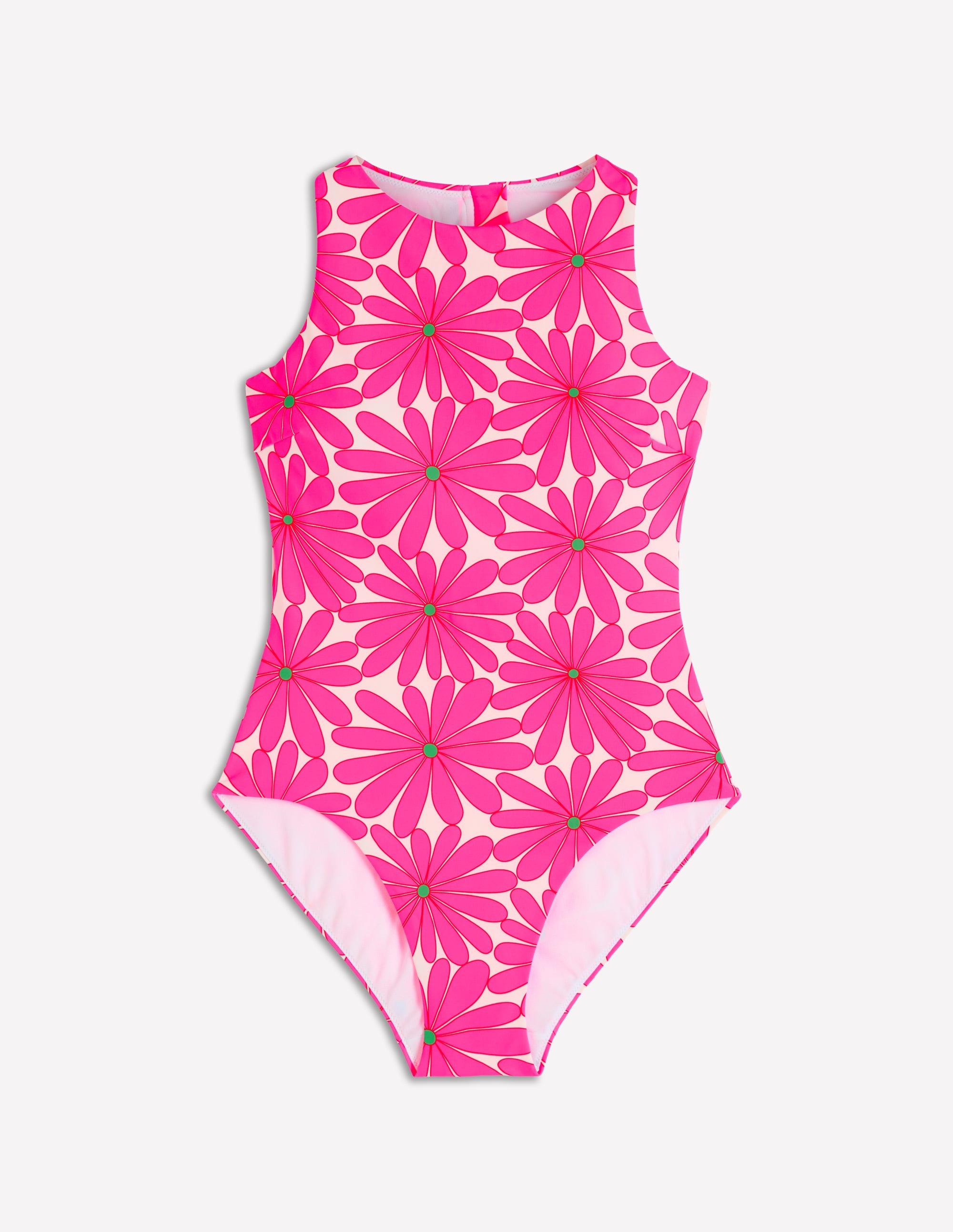 Sporty High Neck Swimsuit - Sangria Sunset, Daisy Blossom | Boden USA