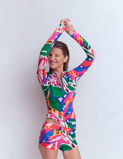 Rash Guard Swim Shorts-Multi, leafy cascade-1