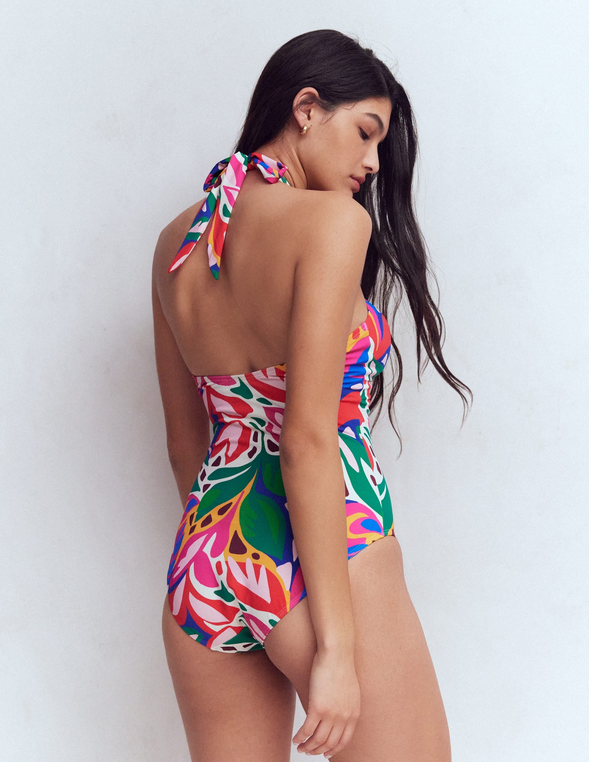 Minori Halter Tie Swimsuit - Multi, Leafy Cascade | Boden USA