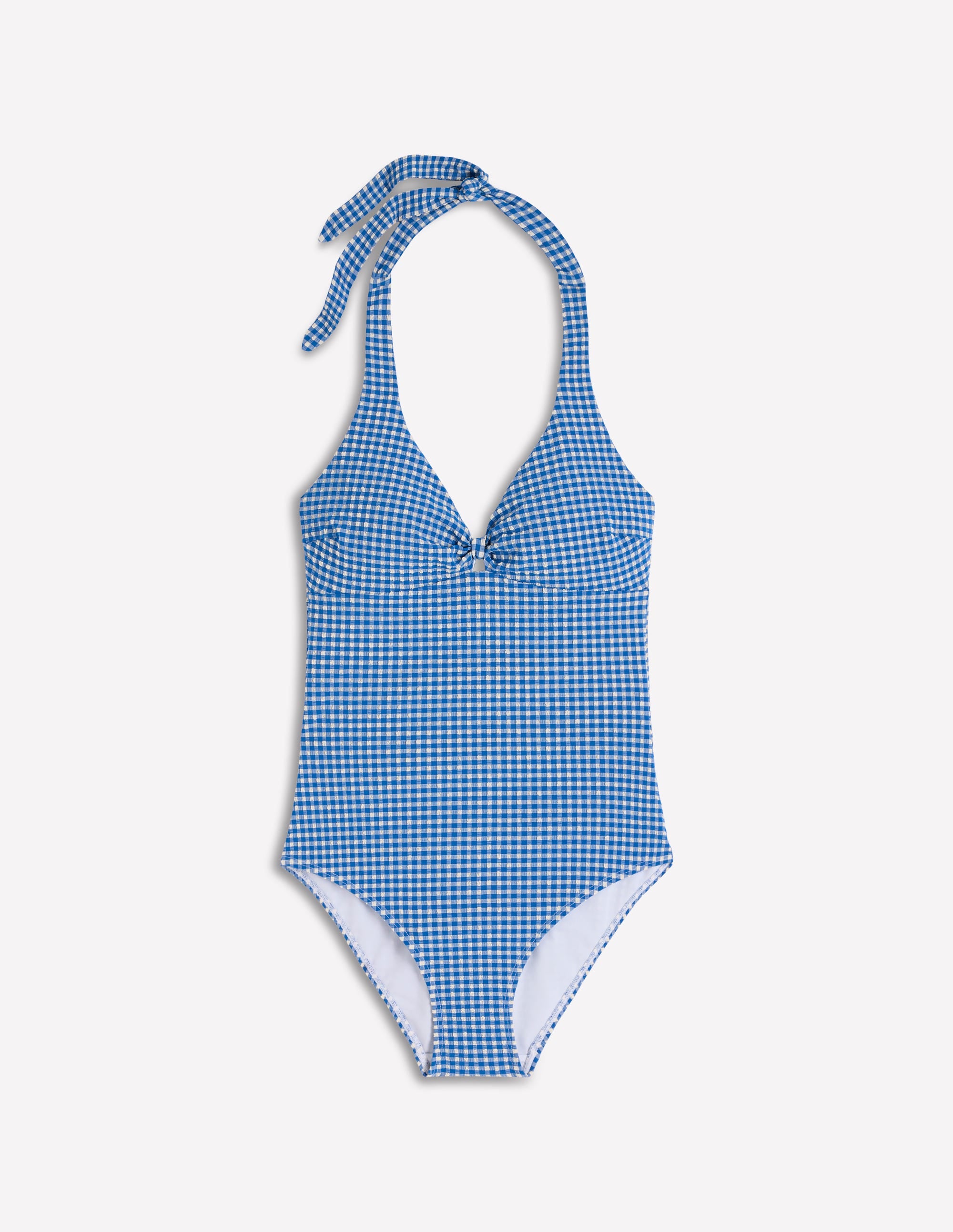 Bow Halter Swimsuit - Bright Blue, Gingham | Boden USA