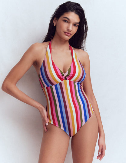 Bow Halter Swimsuit-Multi Stripe-7