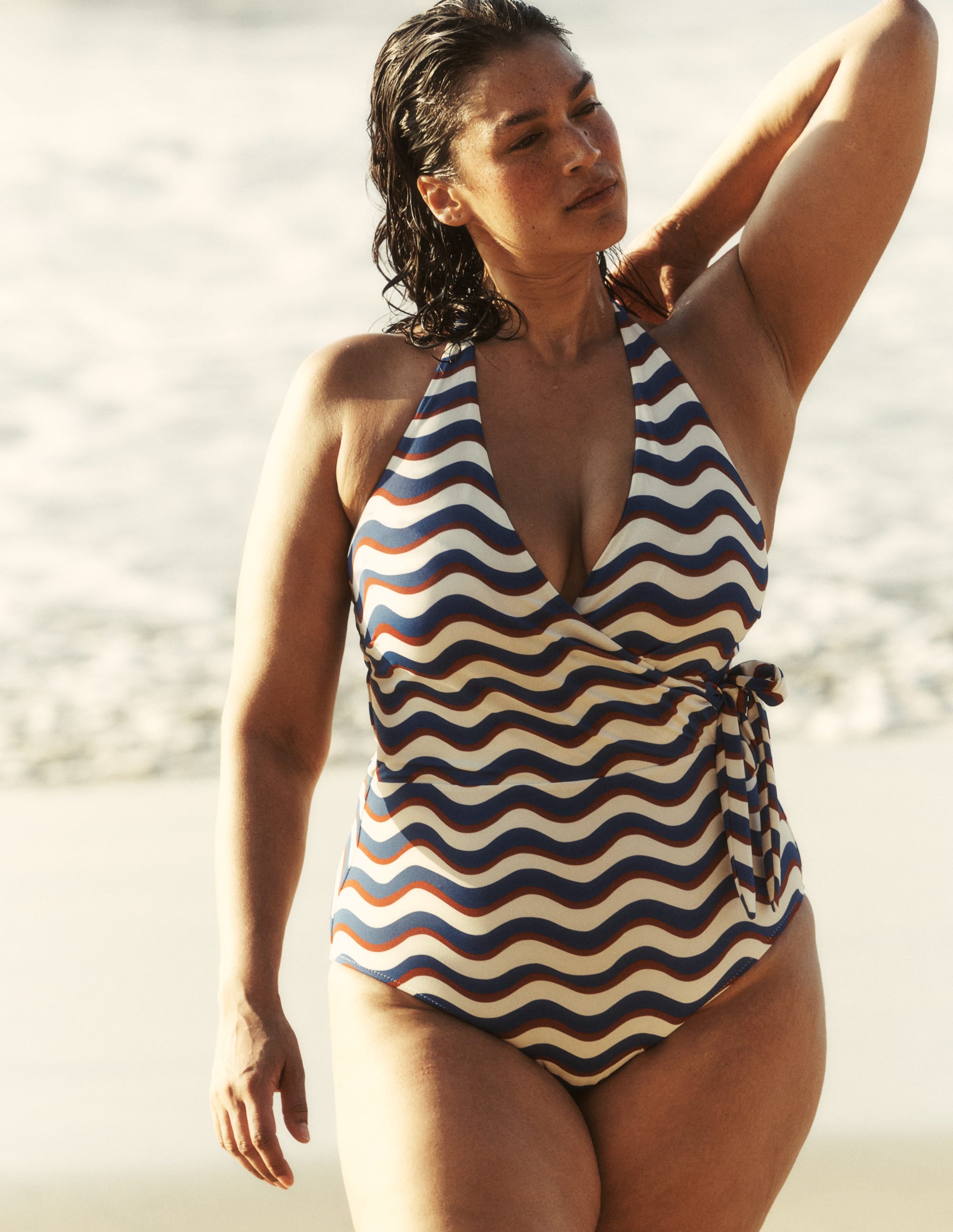 Tilos Tie Side Swimsuit - Multi, Wave Stripe | Boden USA