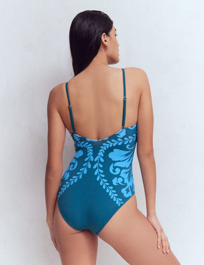Strap Print Swimsuit-Green, Decorative Lattice-6