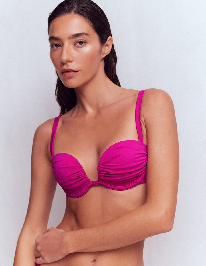 Pleated Cup Bikini Top-Bright Fuchsia