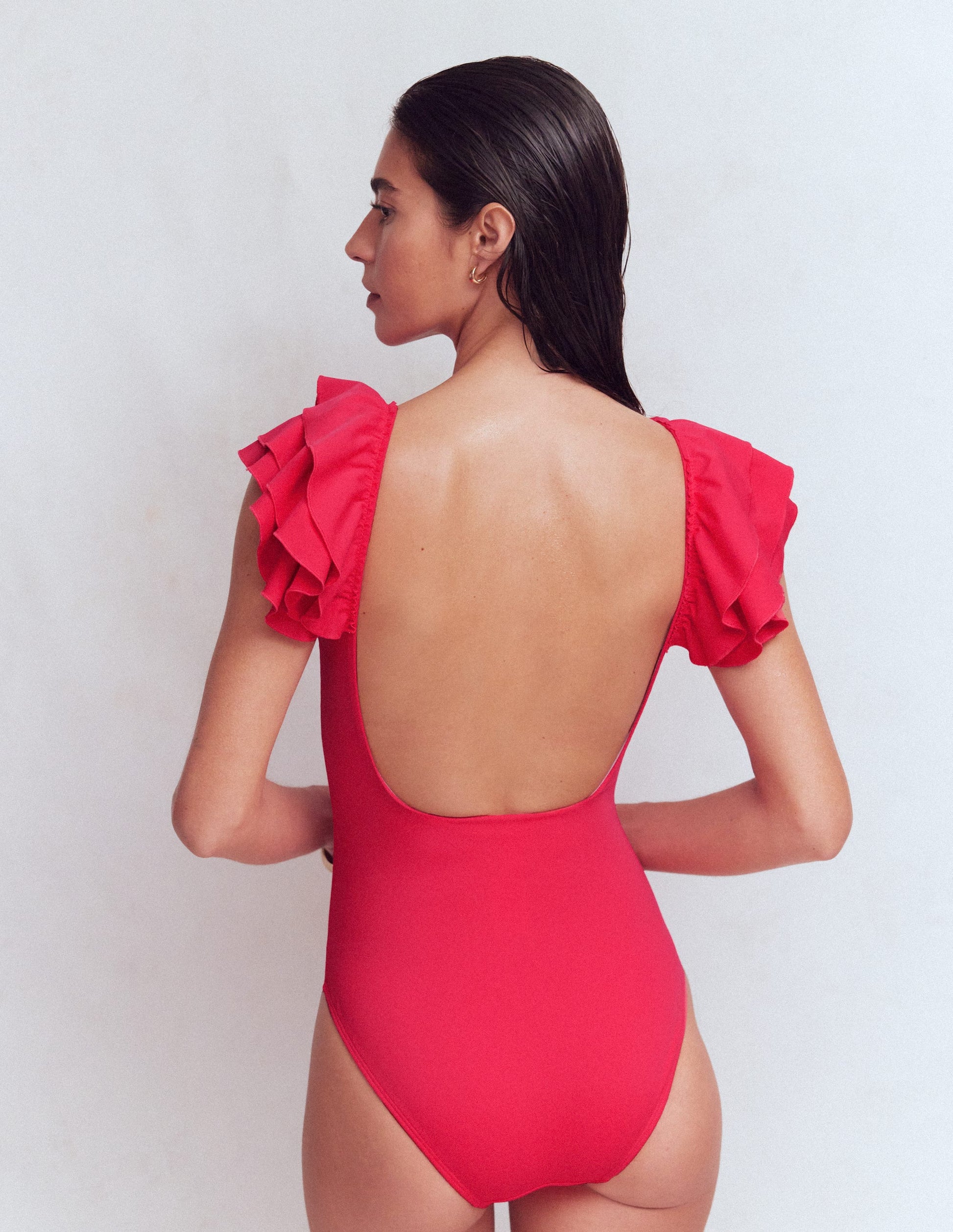 Ruffle Strap Swimsuit-Rosy-4