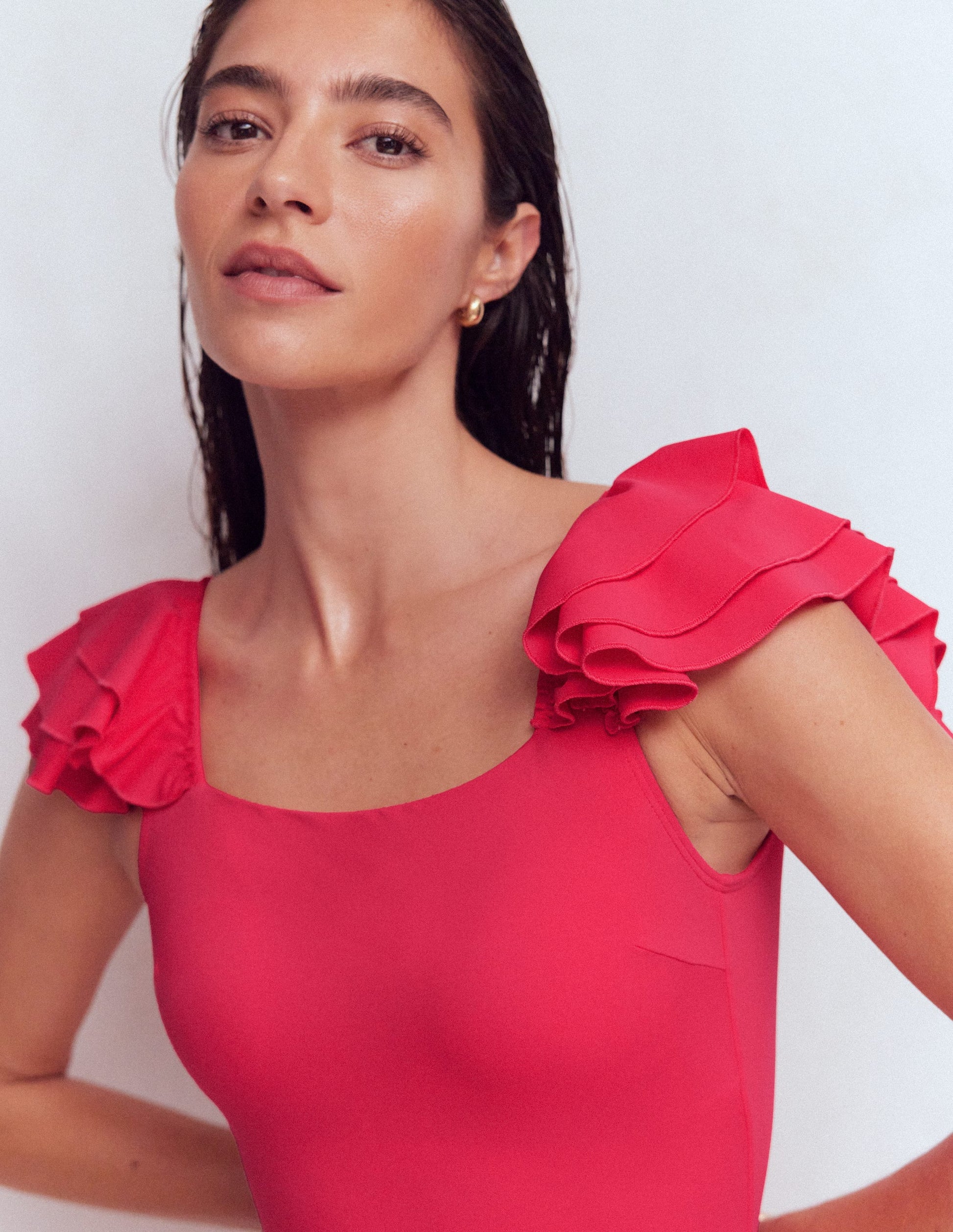 Ruffle Strap Swimsuit-Rosy-5